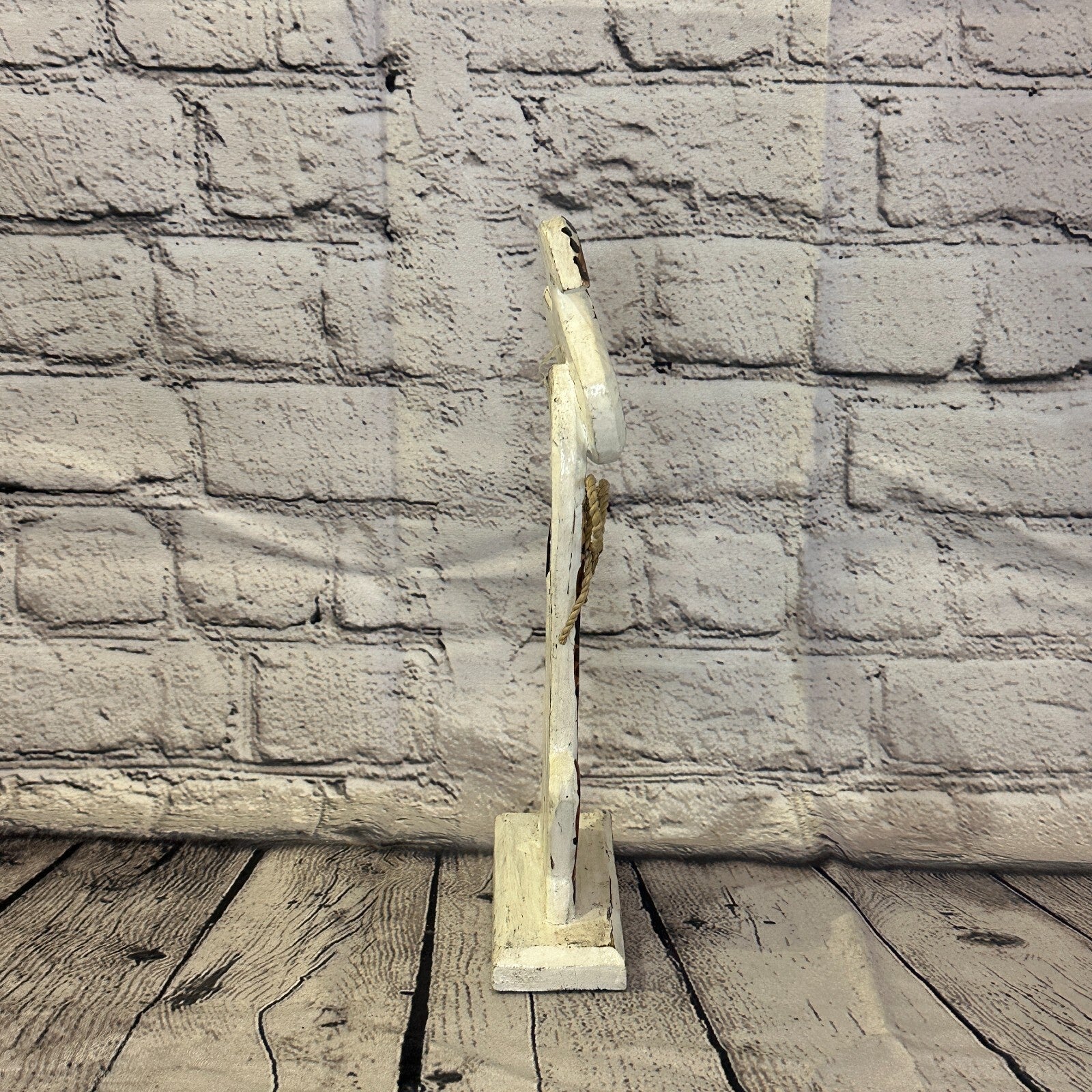 White Wooden Rabbit Hare Shabby Pattern 30cm x 10cm Handmade and Fairtrade3