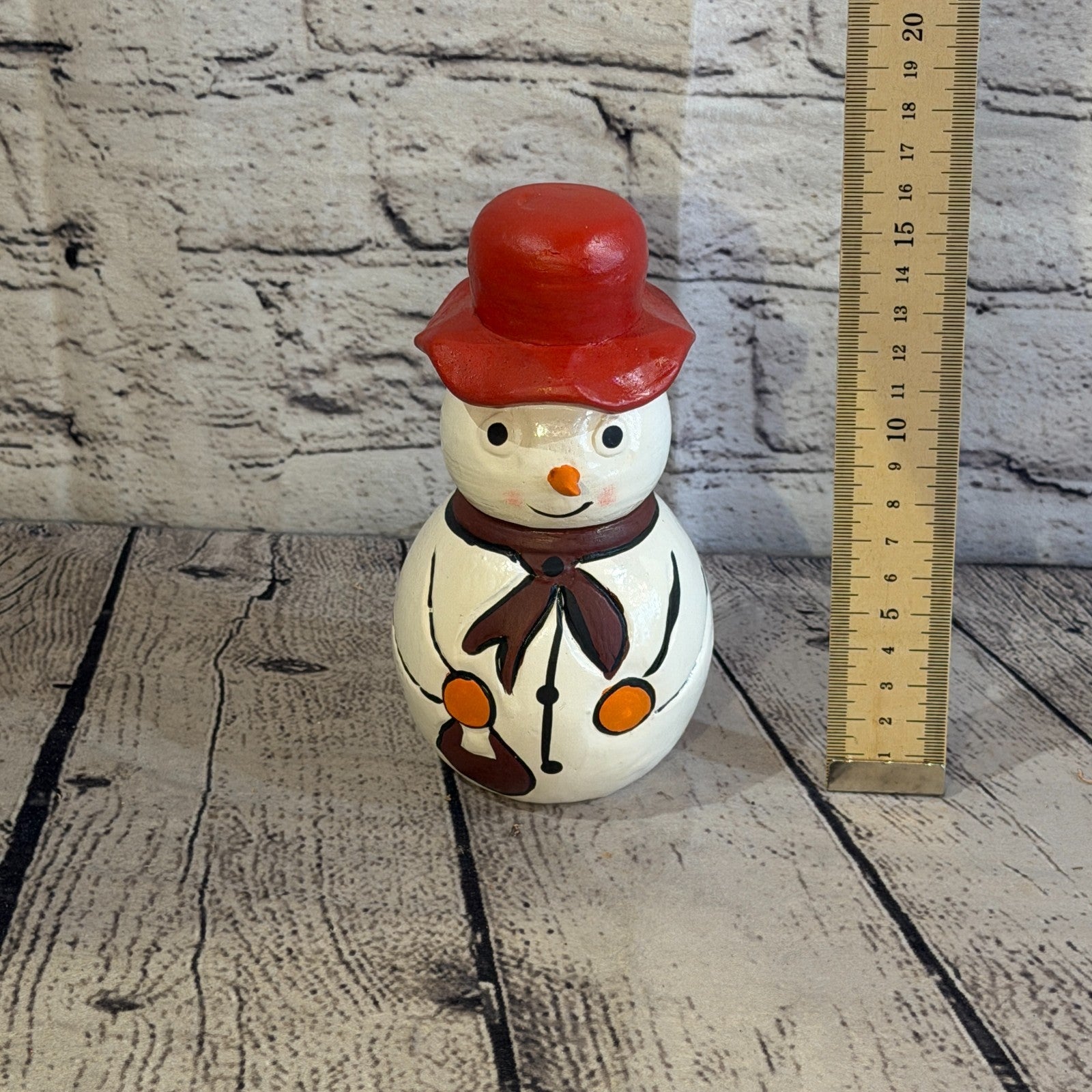 15cm x 10cm Red Top Hat Snowman Handcrafted Wood Xmas Christmas Ornament5