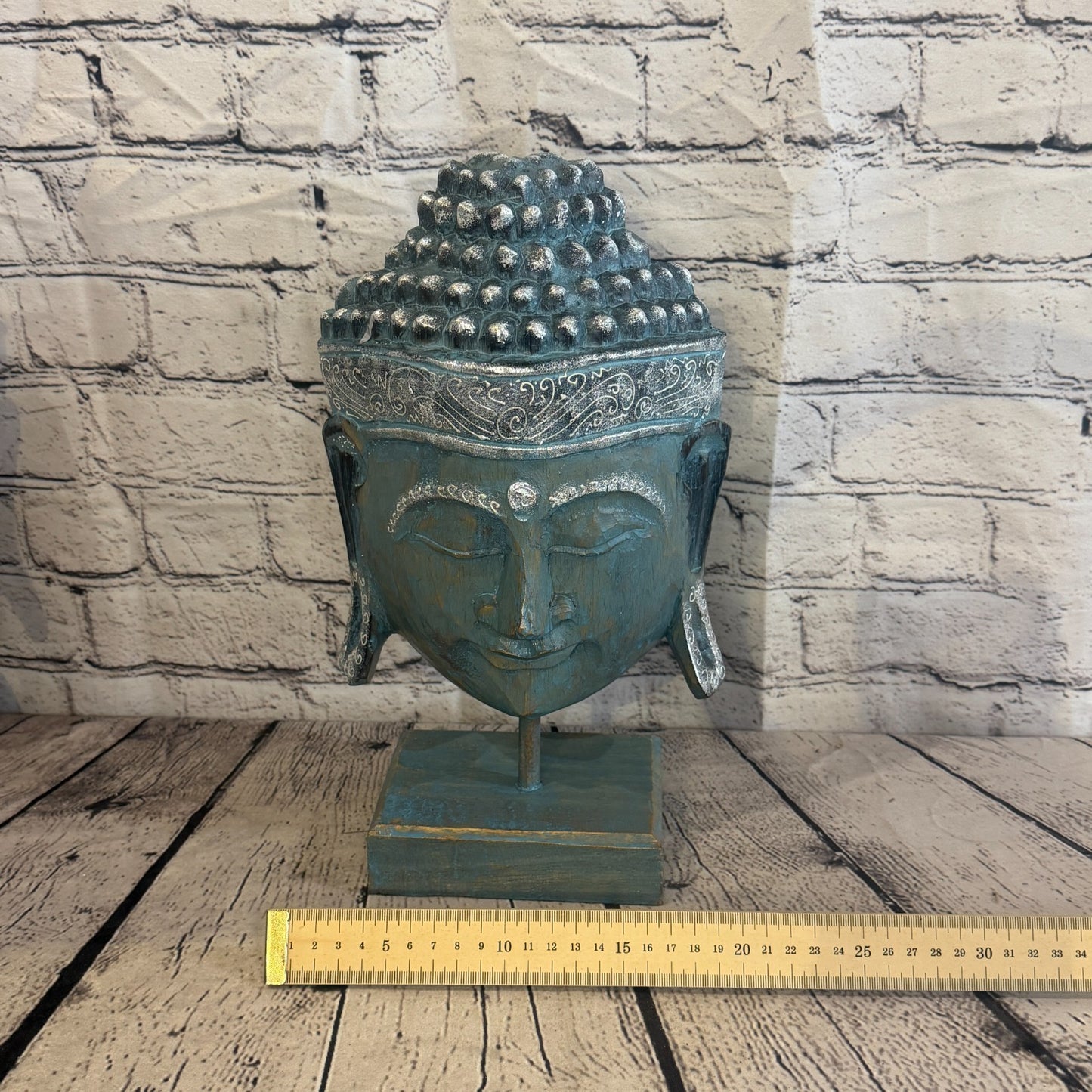 35cm x 25cm Blue Head Buddha Ornament Sculpture Statue Buddhas Hand Carved Wood6