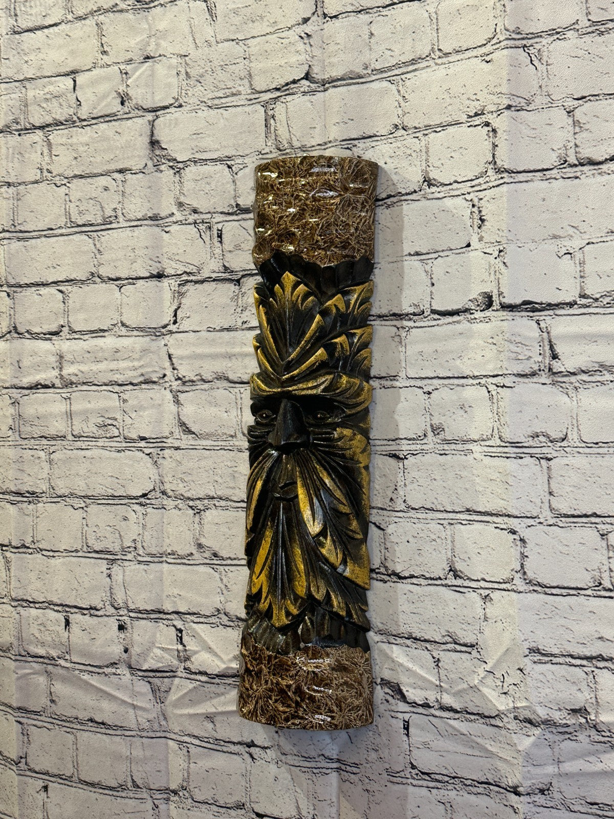 Gold Green Man Of The Woods 50cm Hand Carved Wizard Tree Trunk Wood Fairtrade1