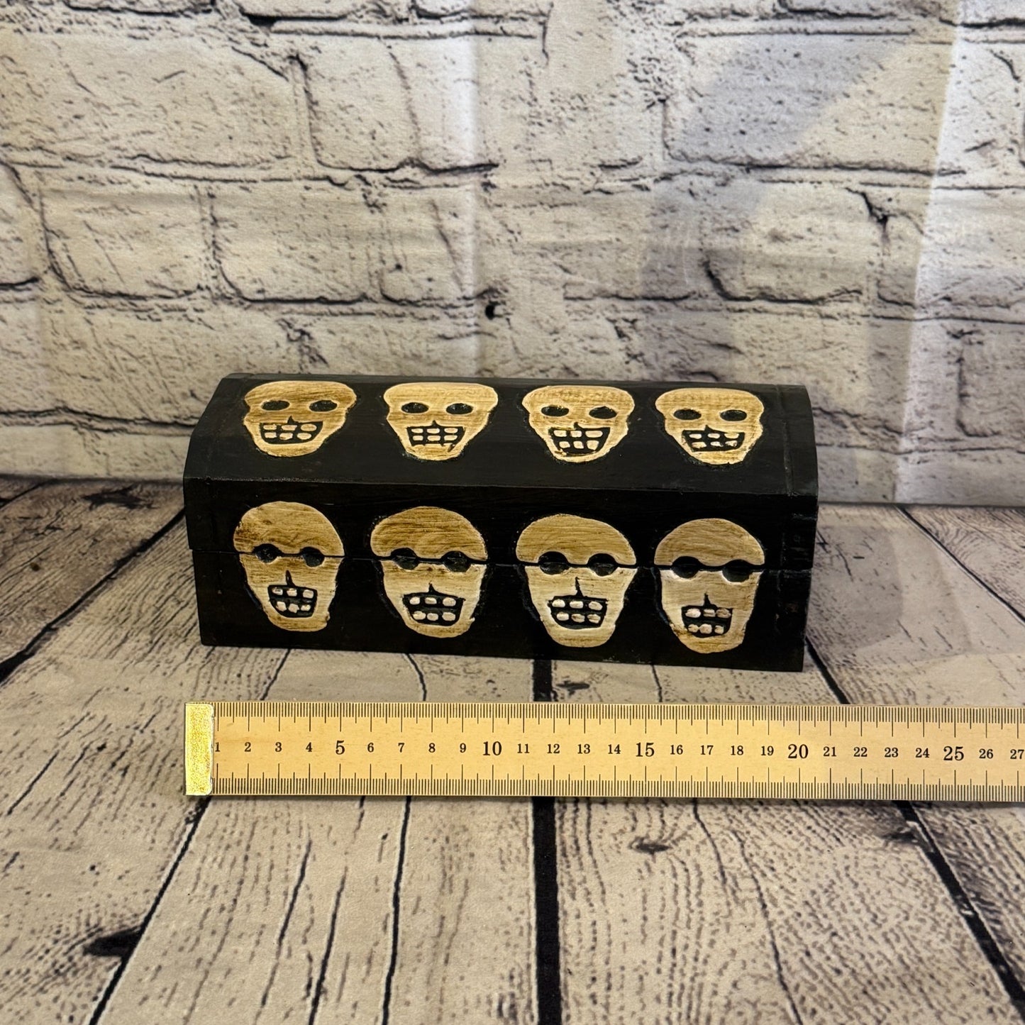 20cm x 10cm x 10cm Wood Gothic Pentagram Skull Coffin Jewellery Trinket Box5
