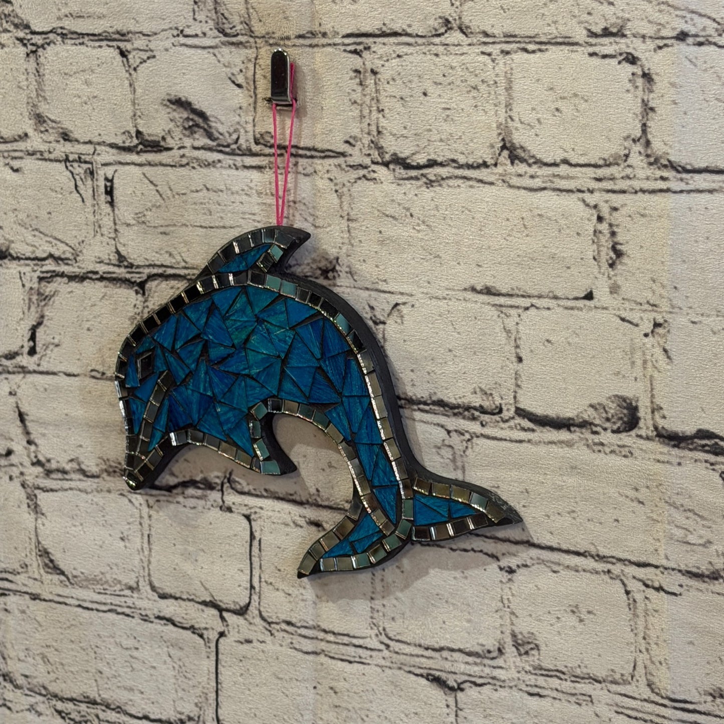 Blue Dolphin Fish Mosaic Tile Wall Mirror 20cm x 20cm Handmade New1