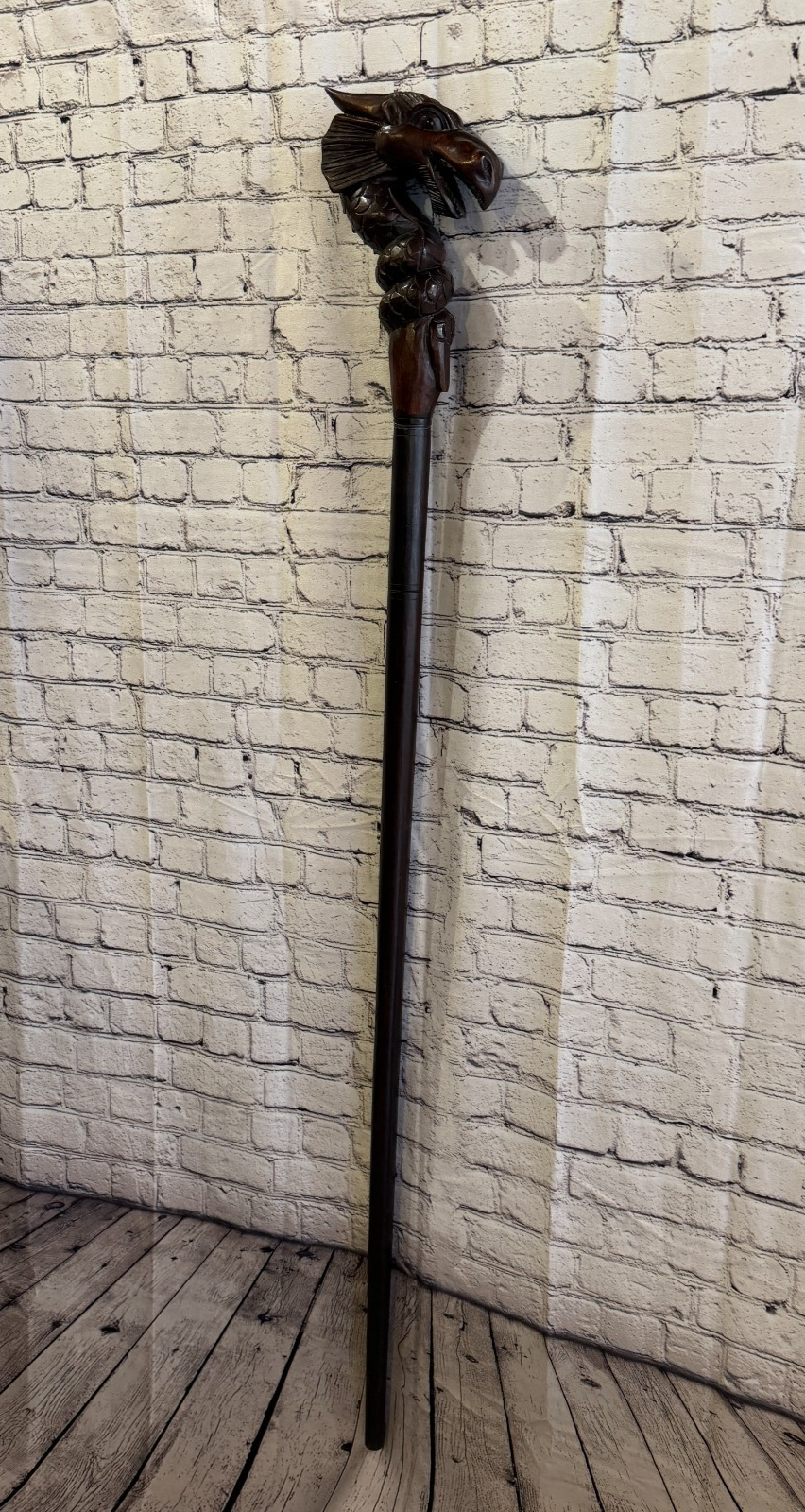 Dragon Head 140cm Tribal African Walking Stick Staff Cane Hand Carved Dark Wood2