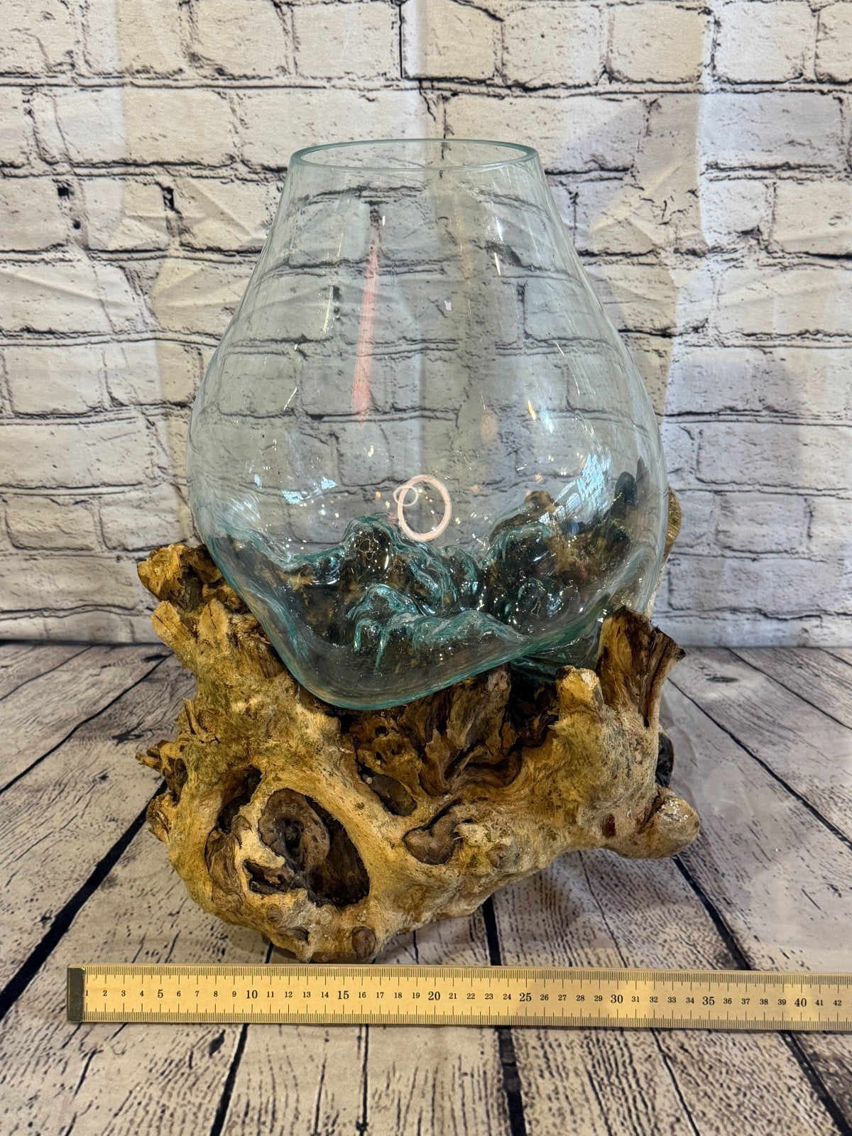 45cm Big Clear Colour Melted Glass Wood Decorative Vase Glass Sculpture Crafted4