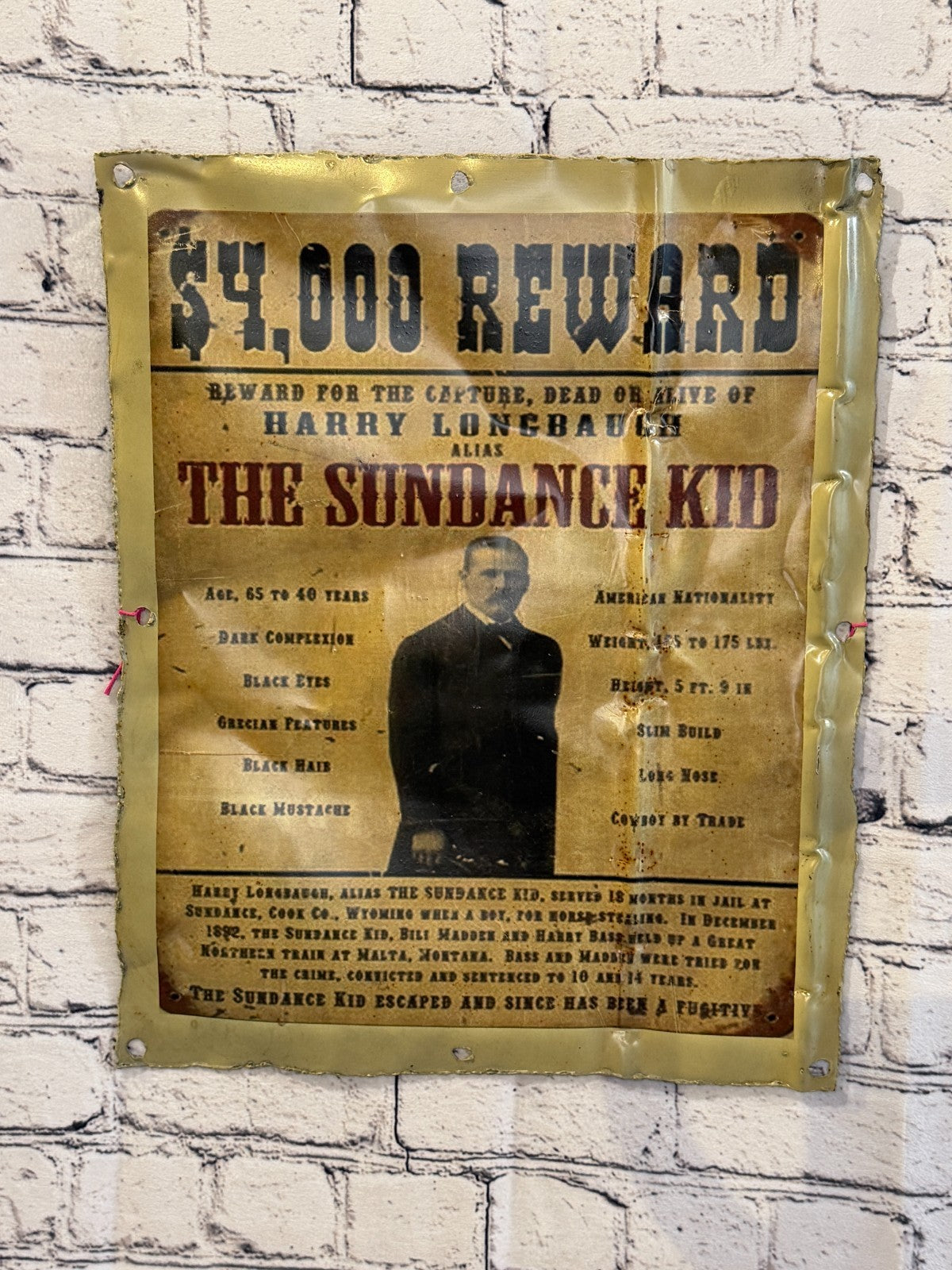 Sundance Kid Wanted Poster Advert Wall Plaque 42cm x 36cm Vintage Retro Tin Sign2