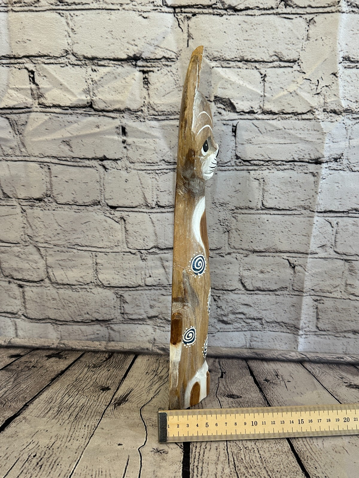 40cm Light Brown Flower Wooden Shabby Cat Statue Ornament Fair Trade Handcarved7