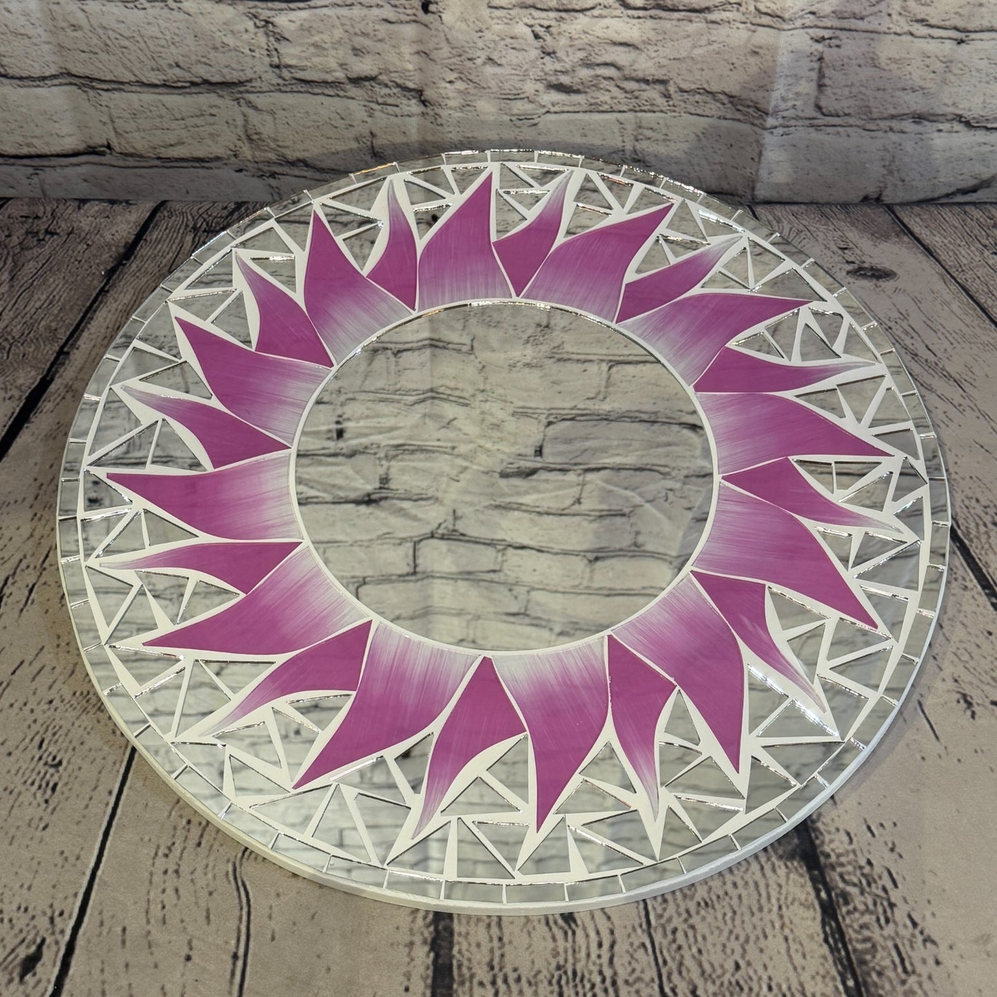 Pink Sun Flame Mosaic Tile Wall Mirror 40cm x 40cm 16 Inches Handmade2