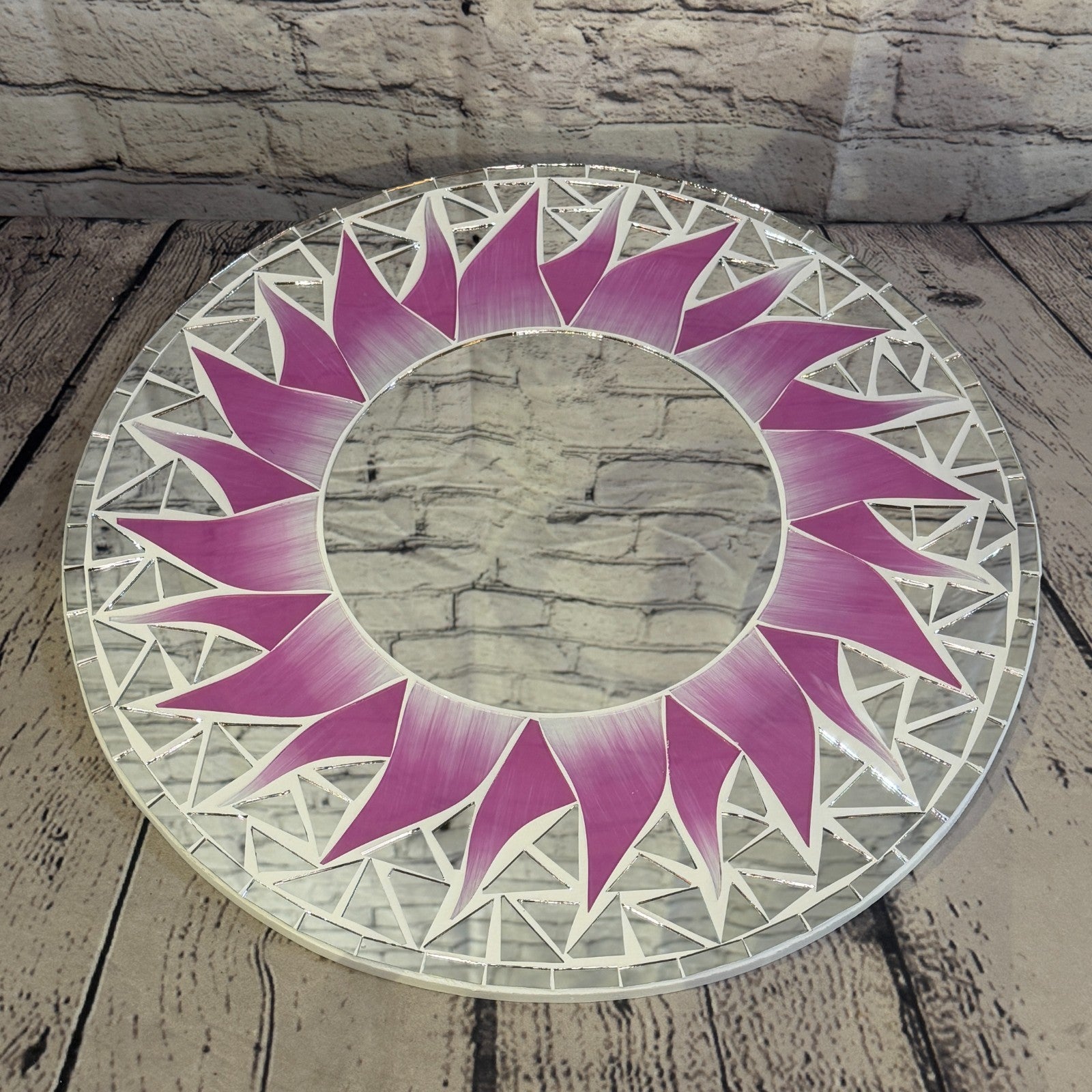 Pink Sun Flame Mosaic Tile Wall Mirror 40cm x 40cm 16 Inches Handmade2