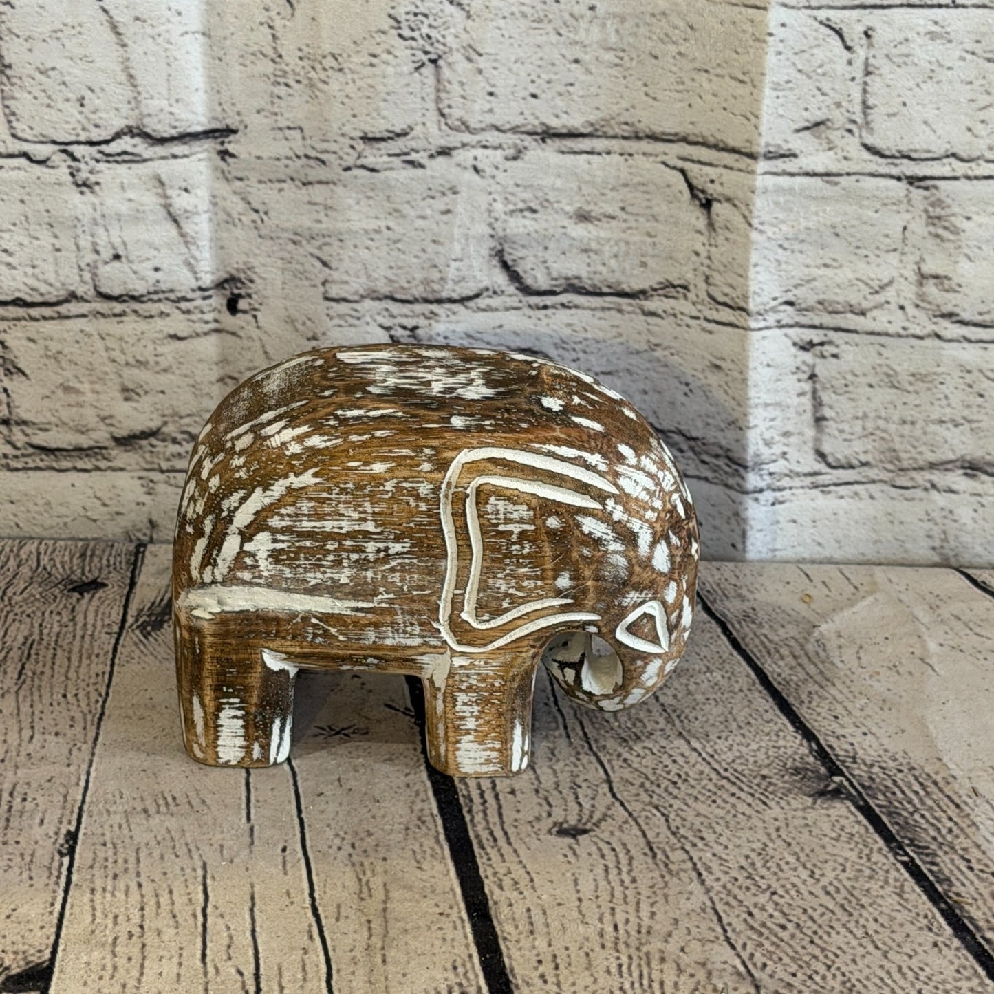 10cm x 15cm Brown Wood Wooden Standing Elephant Hand Carved Painted Statue3