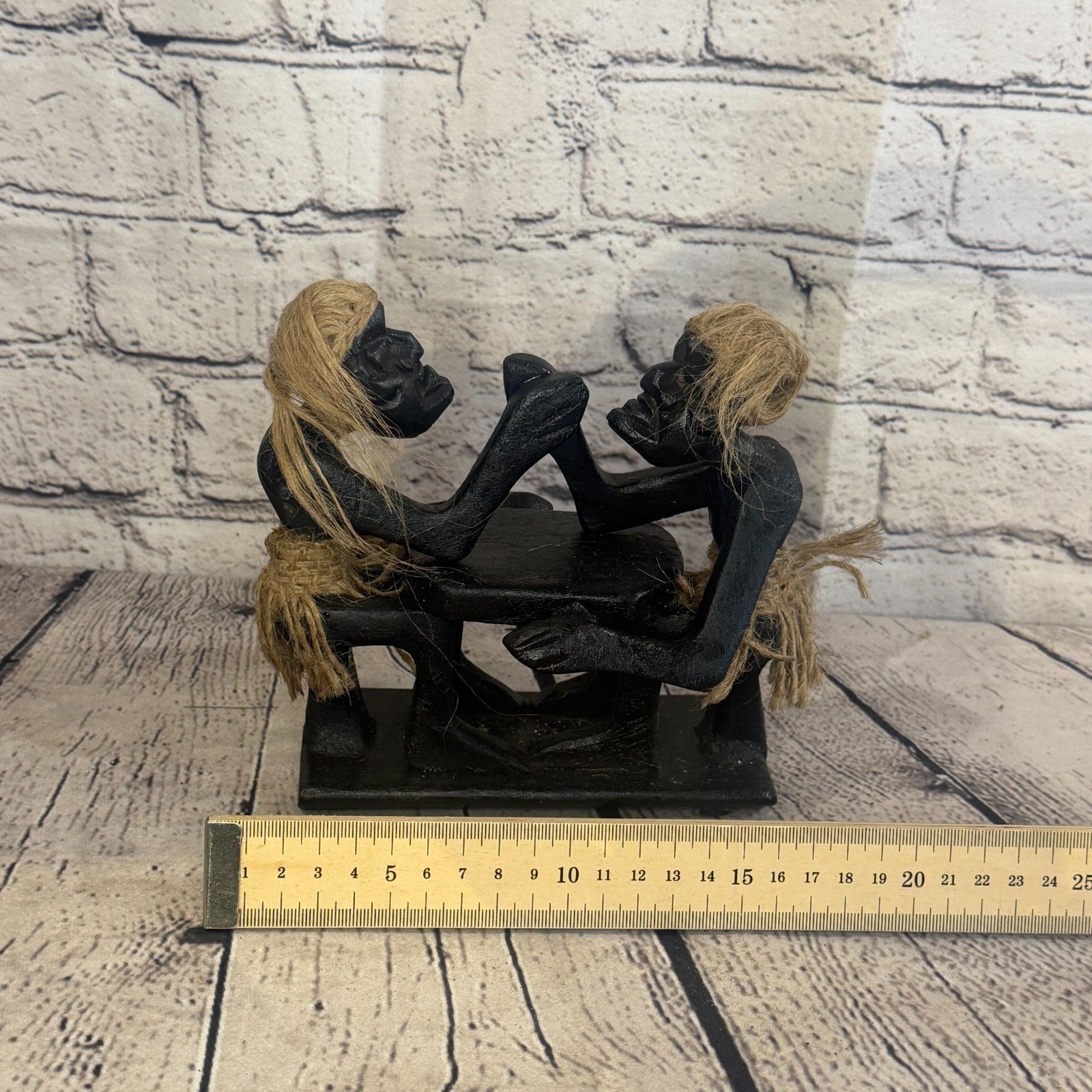 15cm Arm Wrestling African Tribal Warrior Man Figure Statue Wood Hand Carved6