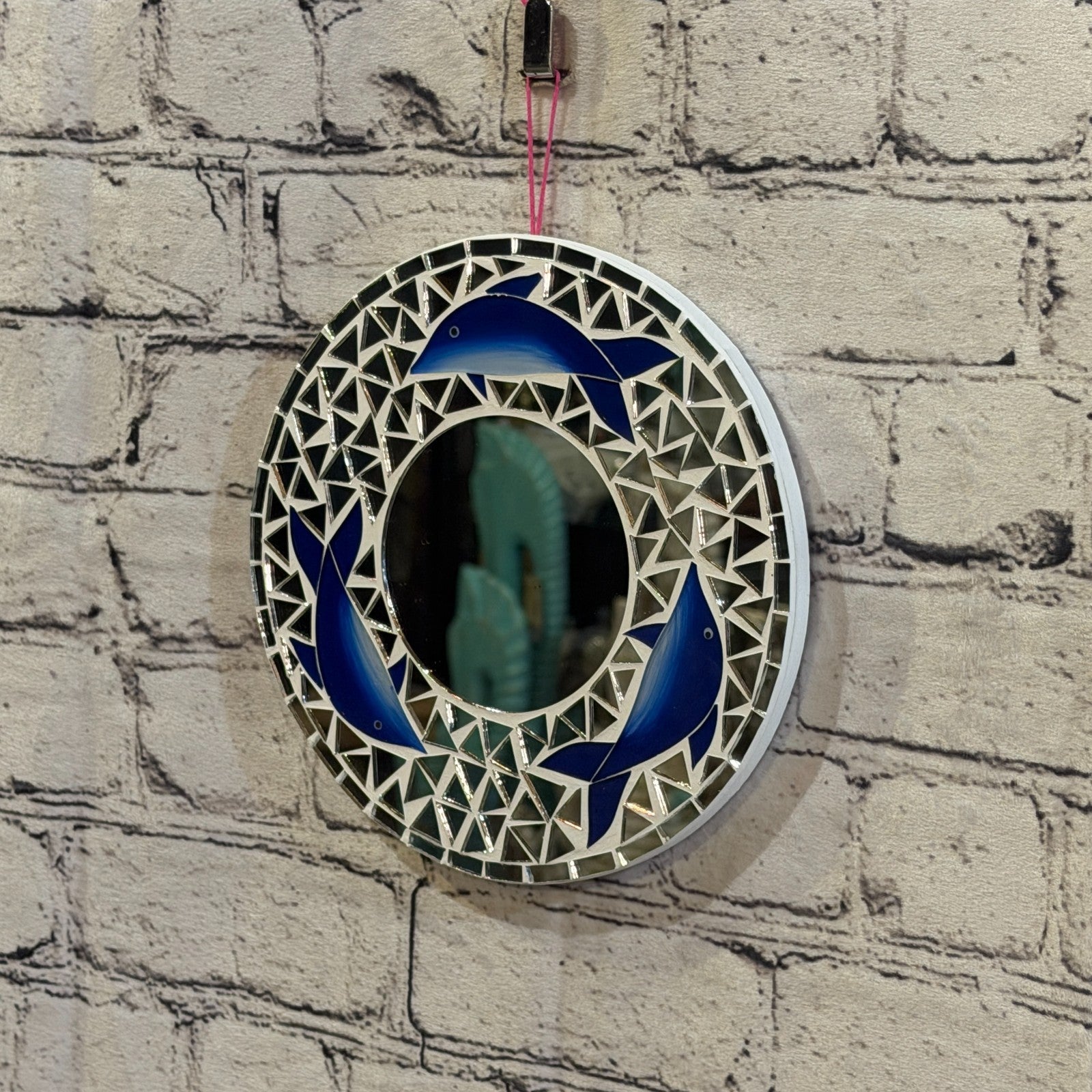 Blue Dolphin Mosaic Tile Wall Mirror 20cm x 20cm 8 Inches Handmade1