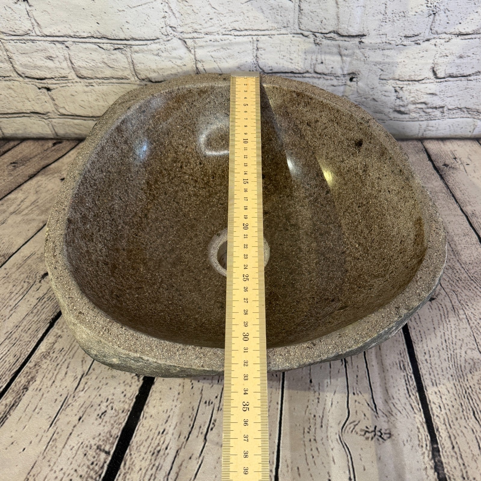 34cm x 33cm Wash Basin Bathroom Counter Top Washing River Stone Bowl Sink No 308