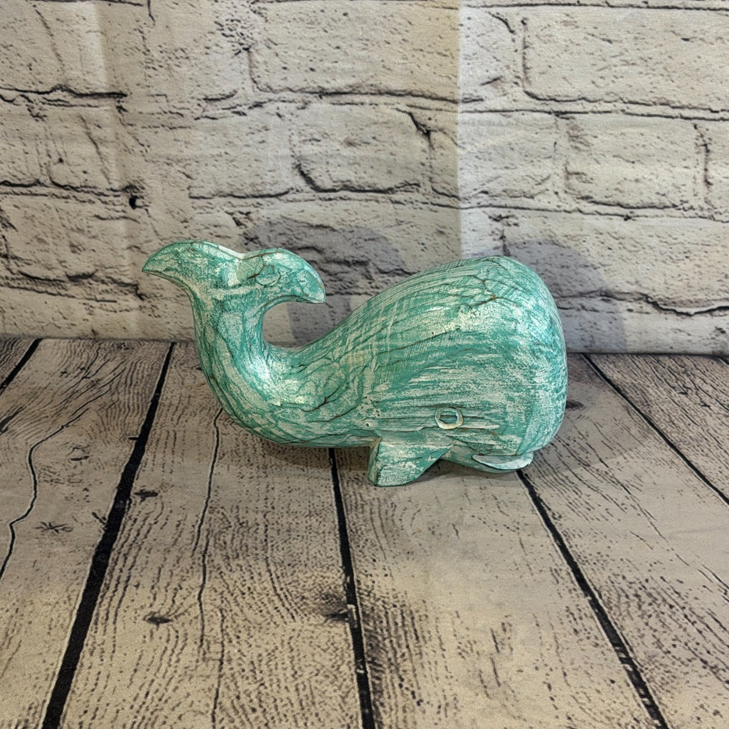 20cm x 12cm Whale Green Fish Wood Coastal Ocean Bathroom Decoration3