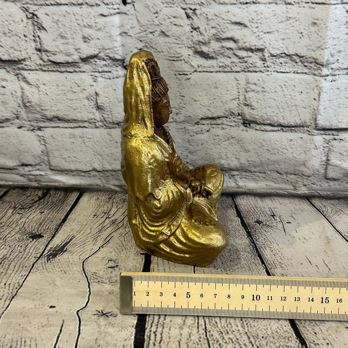 Gold & Bronze 18cm x 10cm Small Quan Yin Sitting Lotus Statue Resin Hindu God8