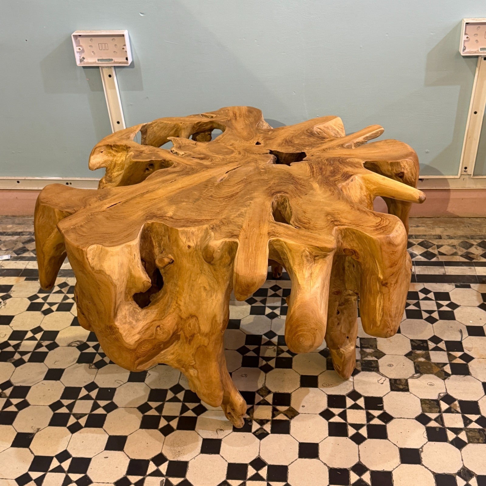 45cm x 75cm x 75cm Solid Wood Coffee Table Tree Teak Side Table Wood Living Room2