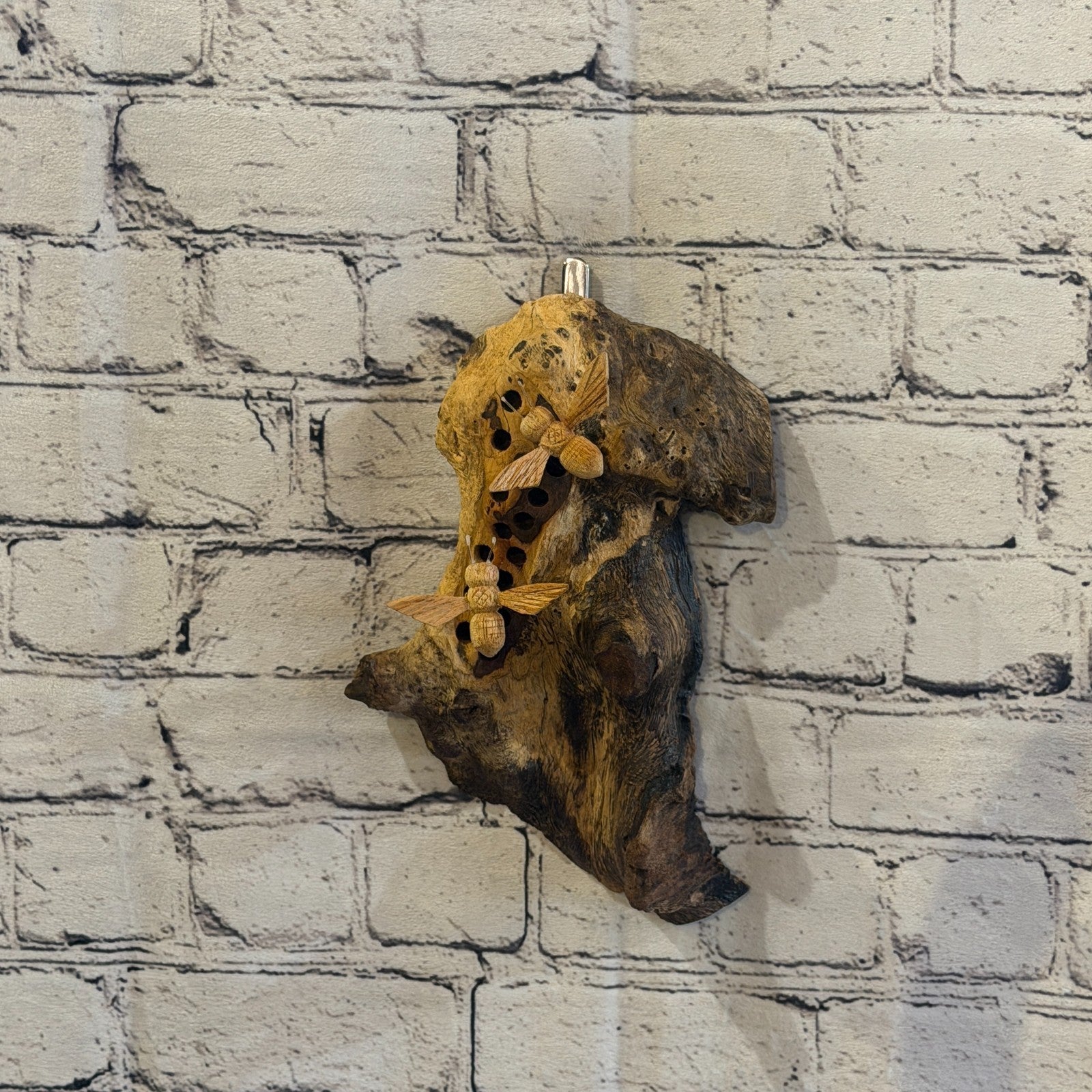 Bees Honeycomb Wall Art Mushroom Parasite Wood Ornament Natural Carving Wooden2
