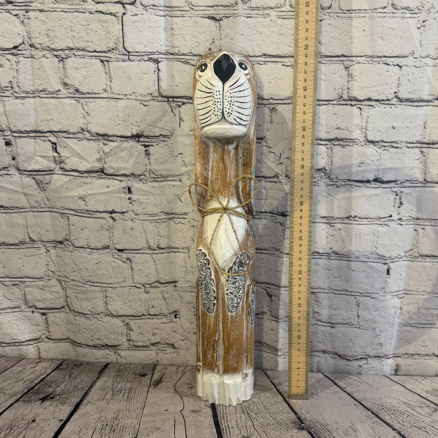 50cm Light Brown Wooden Shabby Dog Statue Ornament Fair Trade Handcarved5