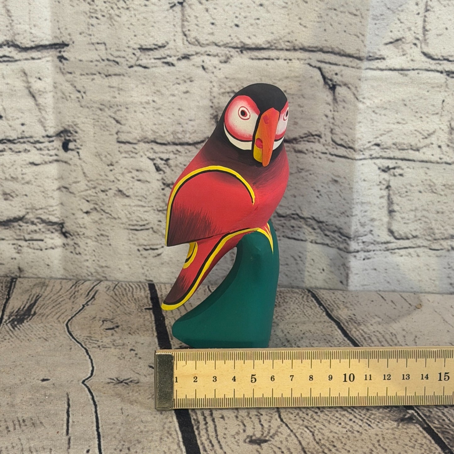 15cm Dark Red Parrot Bird Ornament Statue Fair Trade Hand Made Carved Wood7
