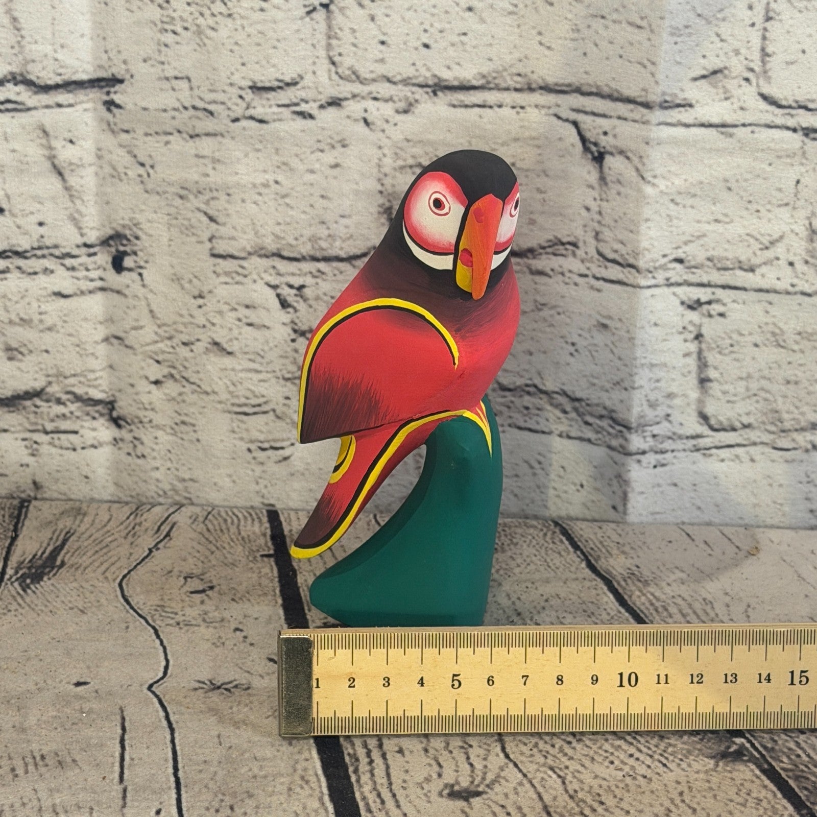 15cm Dark Red Parrot Bird Ornament Statue Fair Trade Hand Made Carved Wood7