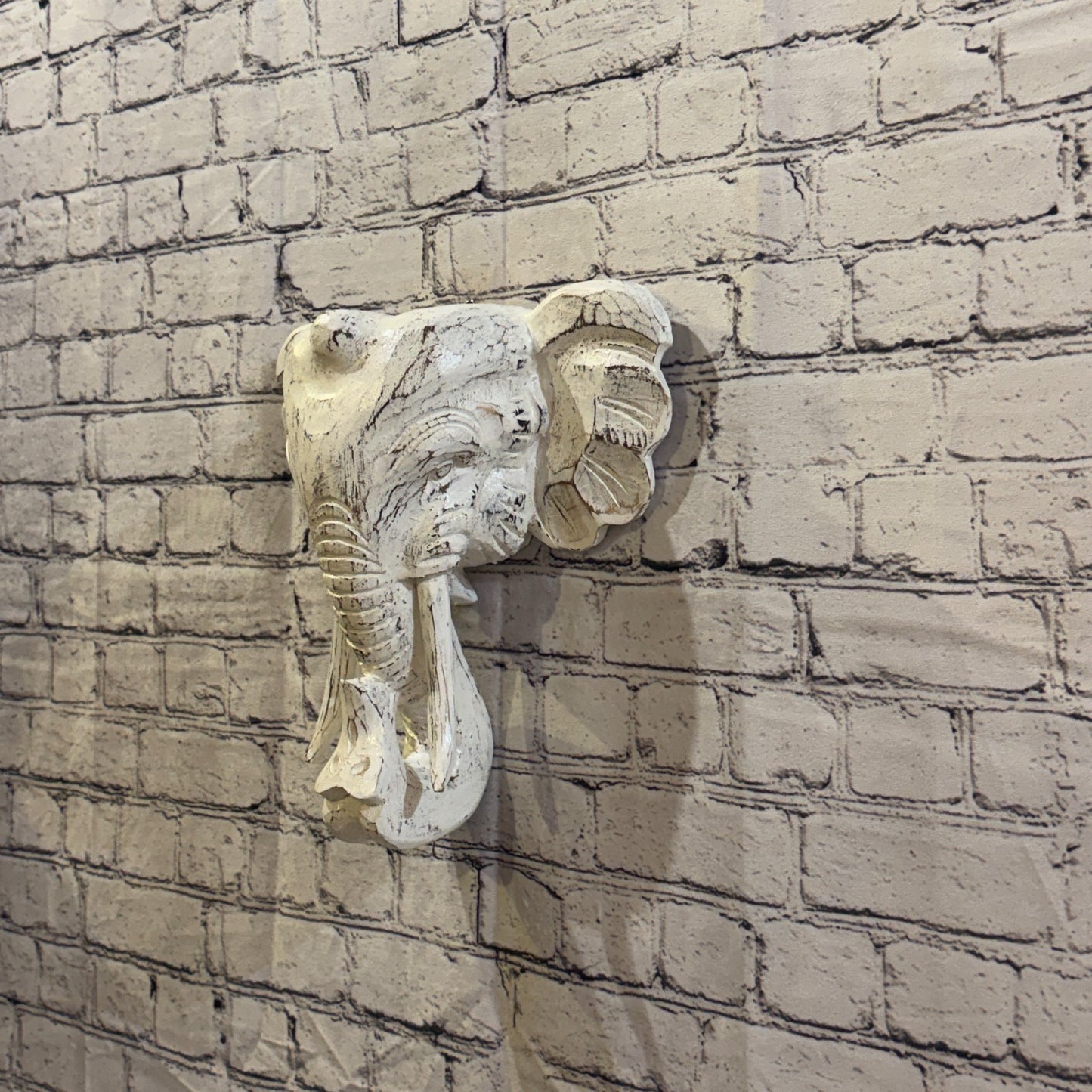 30cm x 30cm Plain White Painted Wood Elephant Head Wall Mounted Art Shabby1
