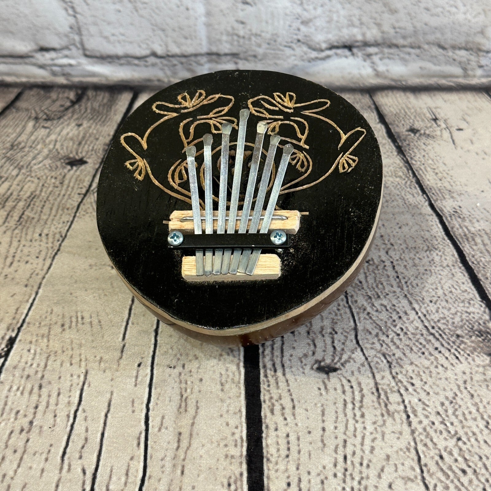 7 Key Karimba Kalimba Thumb Piano Carved Dark Coconut Handmade Fairtrade0