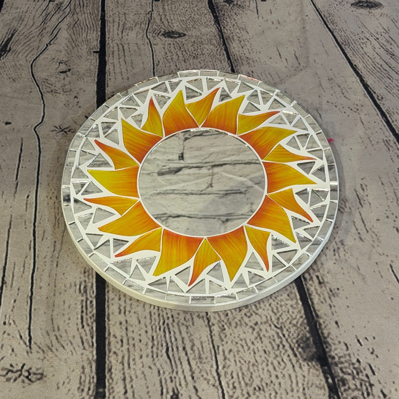 Orange Sun Flame Mosaic Tile Wall Mirror 20cm x 20cm 8 Inches Handmade2