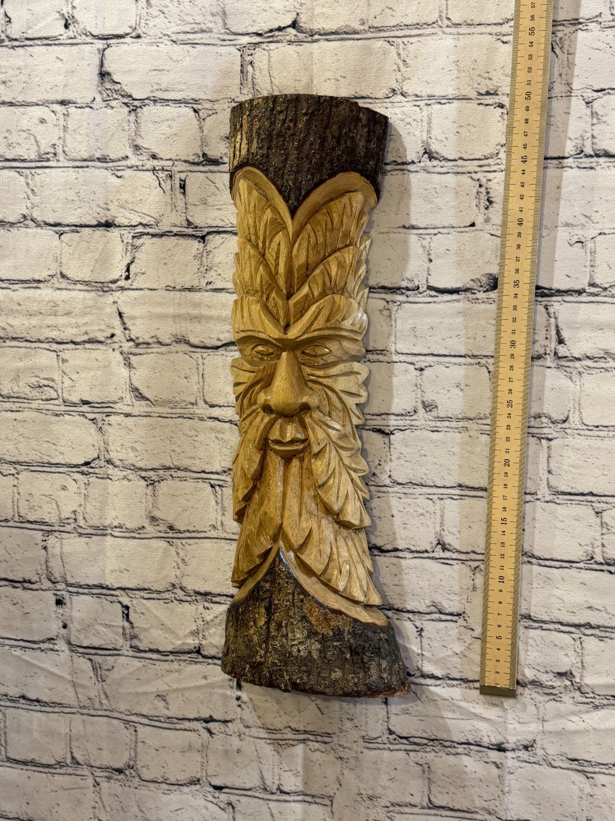 Green Man Of The Woods 50cm Hand Carved Wizard Tree Trunk Wood Fairtrade4