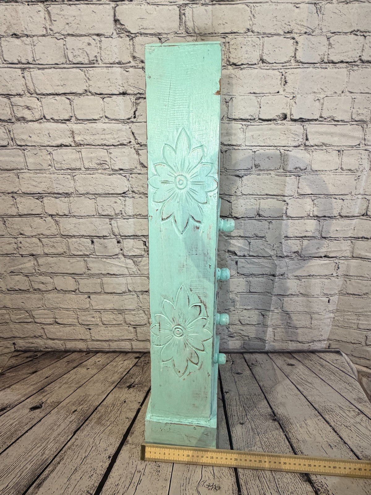 80cm x 30cm Green 3 Draw Pyramid Wooden Side Cabinet Living Storage Furniture7