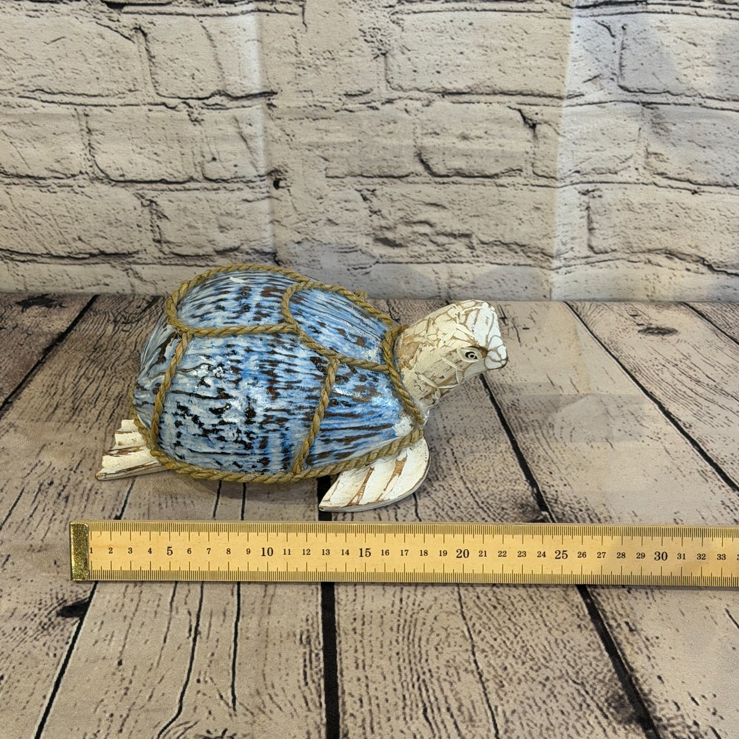 Blue Body White Folk Art Painted Turtle Coconut Shell Ornaments Hanging Decor6