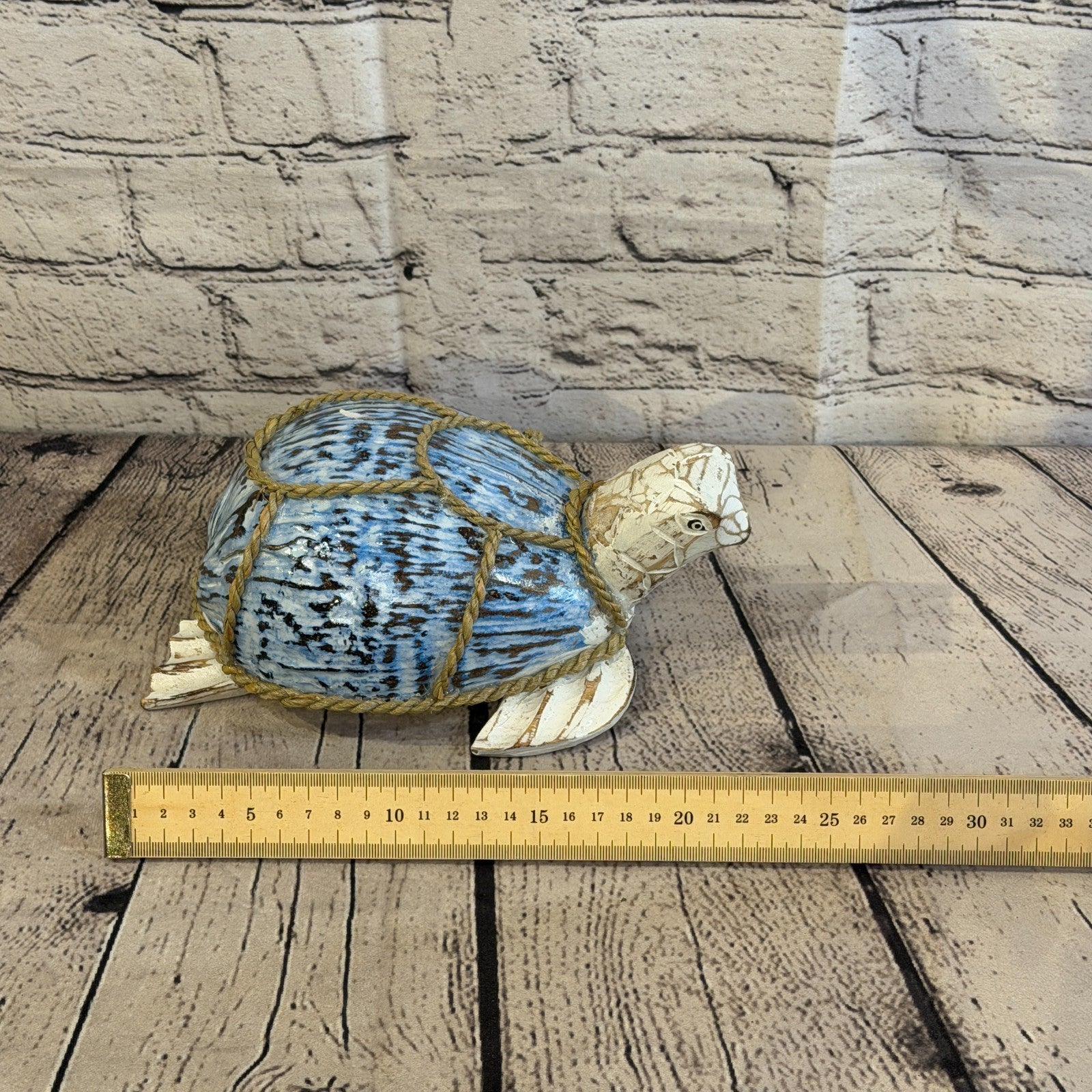 Blue Body White Folk Art Painted Turtle Coconut Shell Ornaments Hanging Decor6