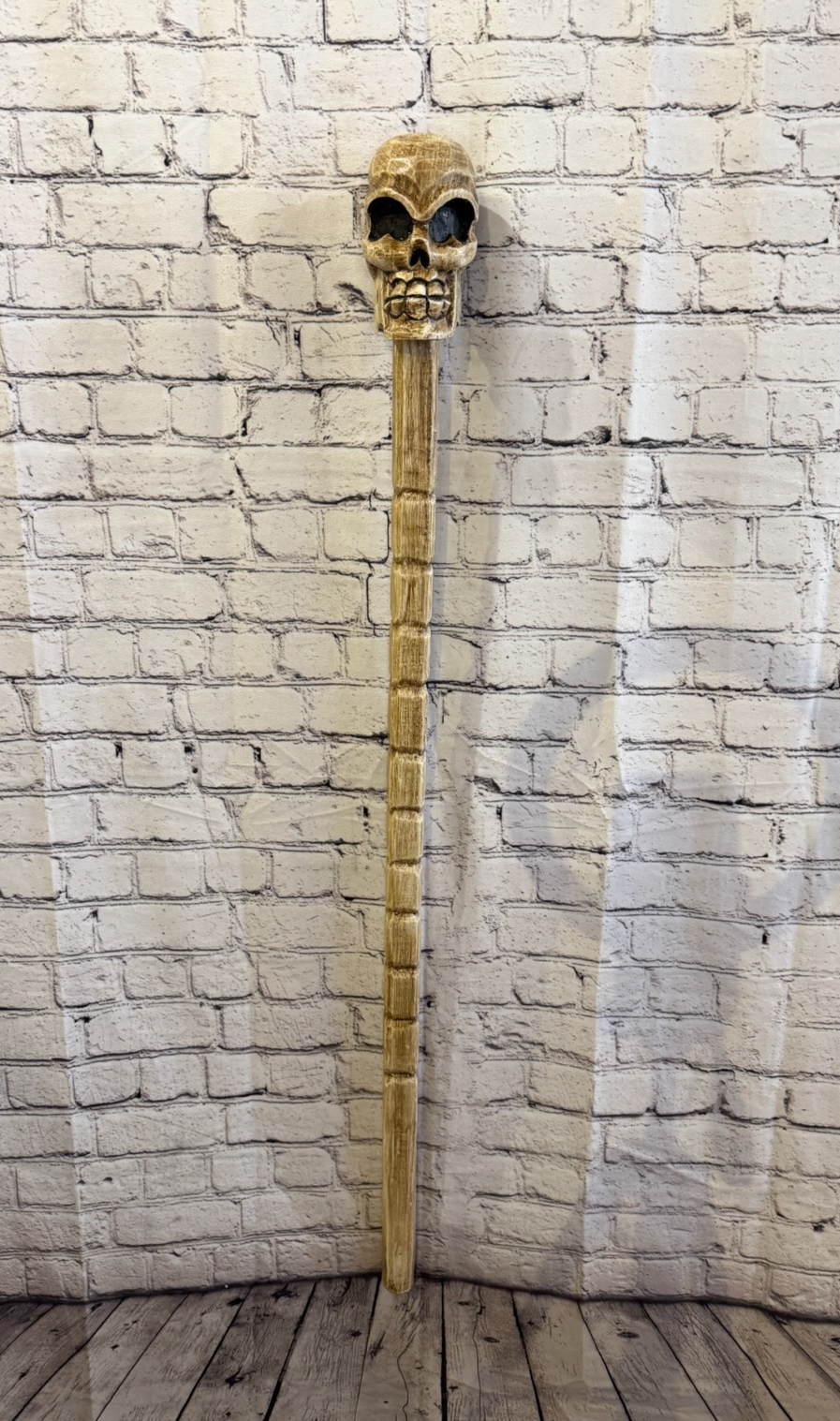 110cm Skeleton Skull Plain Wood Stick Hand Carved Halloween Walking Staff2