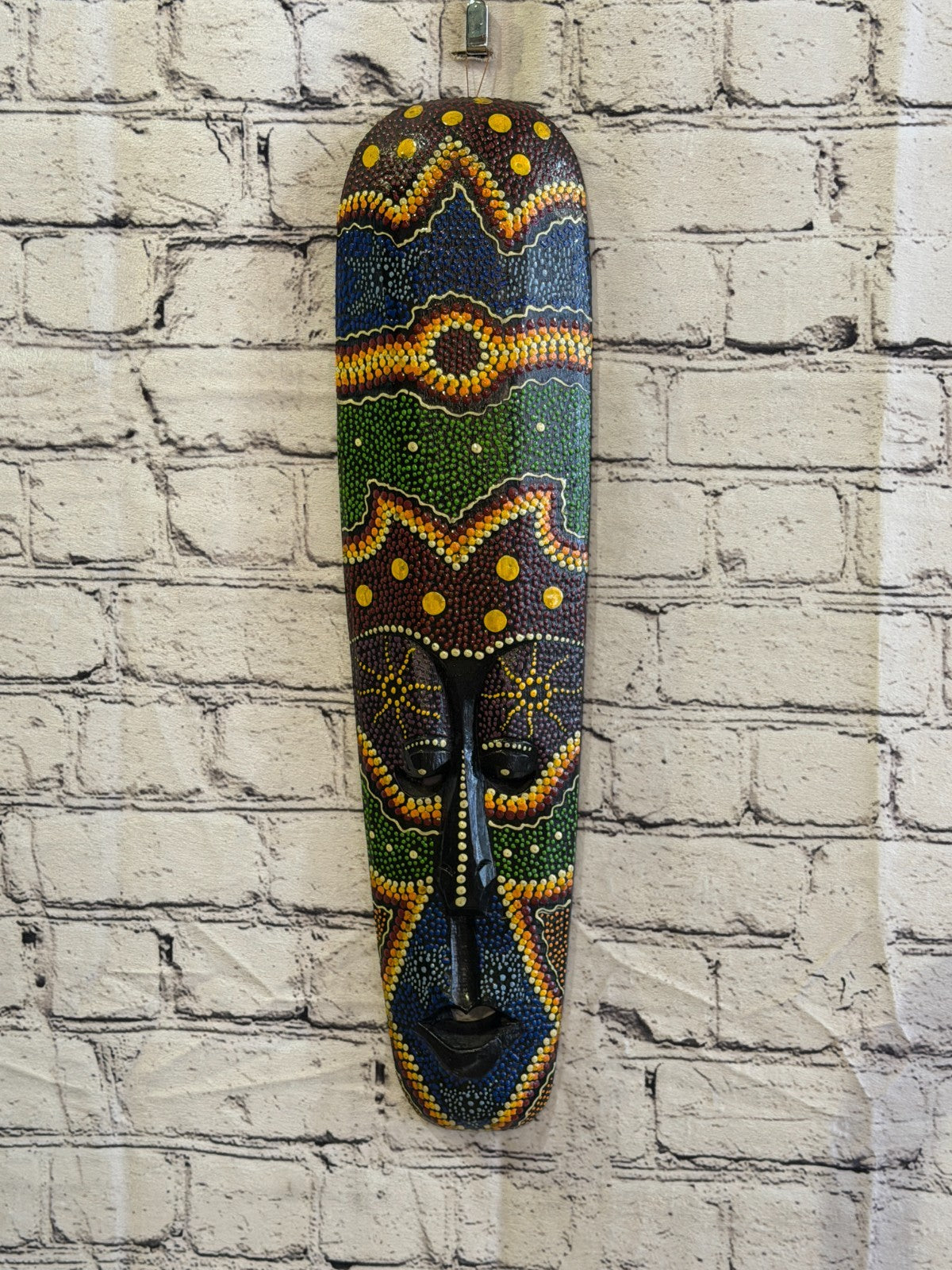 50cm Mask Carved Wooden Dot Painted Ethnic Tribal Tiki Wall Art No 3 New2