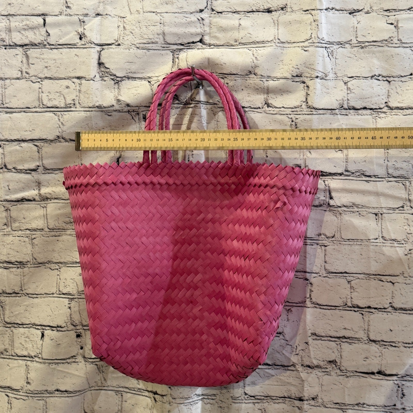 Bright Pink 40cm Handwoven Tote Bag Recycled Plastic Eco-Friendly Market Beach3
