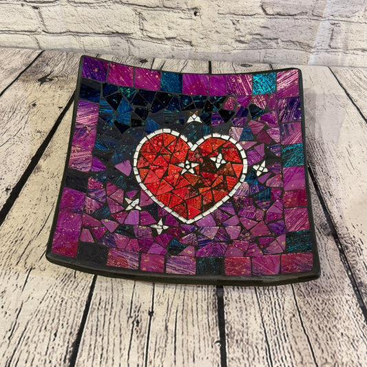 30cm Purple Red Heart Square Mosaic Handmade Ceramic Glass Tile Bowl Fruit0