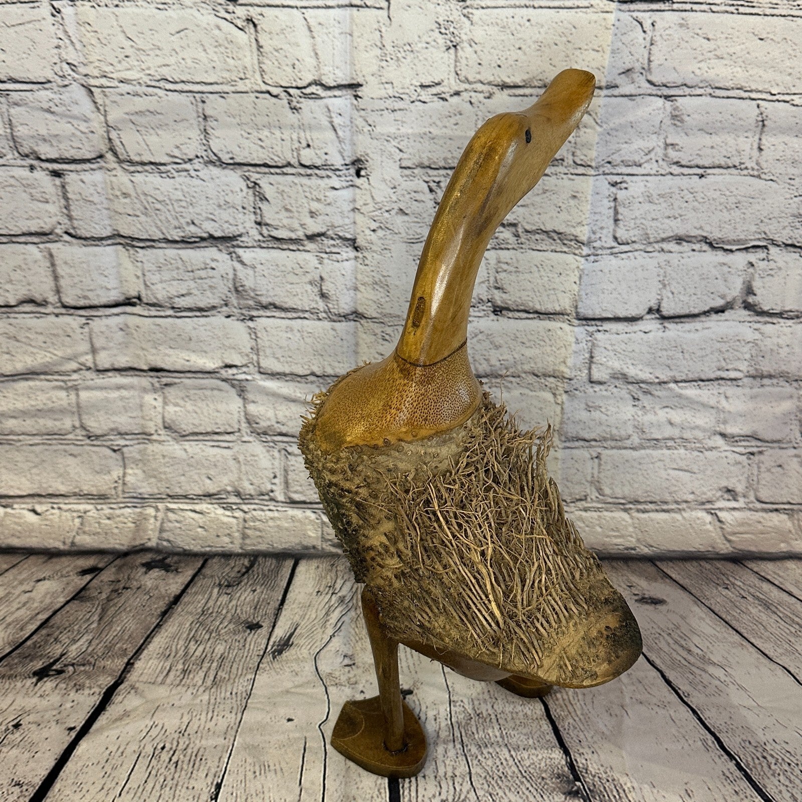 Looking Right 45cm Tall Wooden Hairy Duckling Baby Duck Bamboo Root Fairtrade4