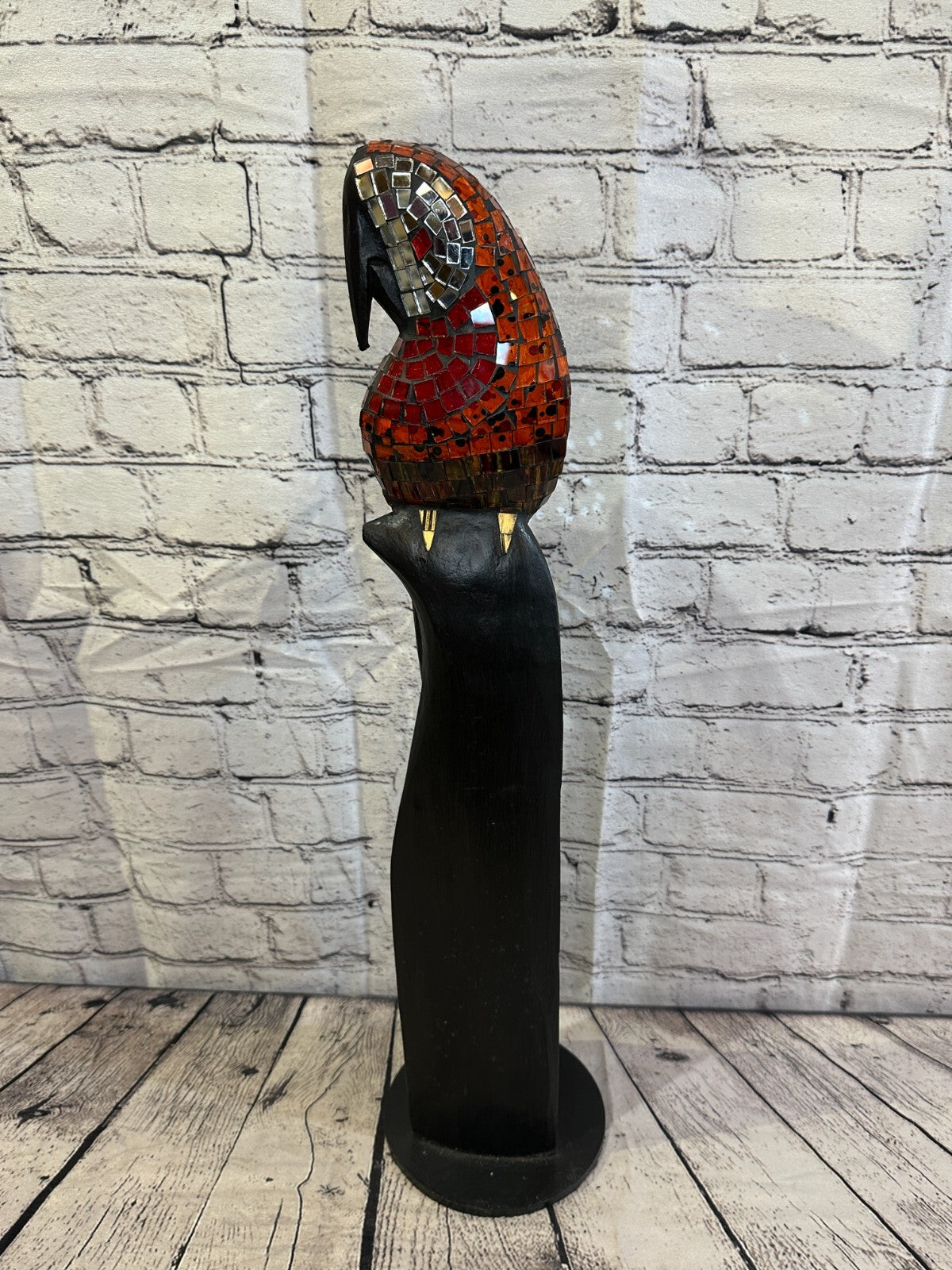 60cm Mosaic Parrot Bird Ornament Statue Fair Trade Handmade Carved Wood Design 57