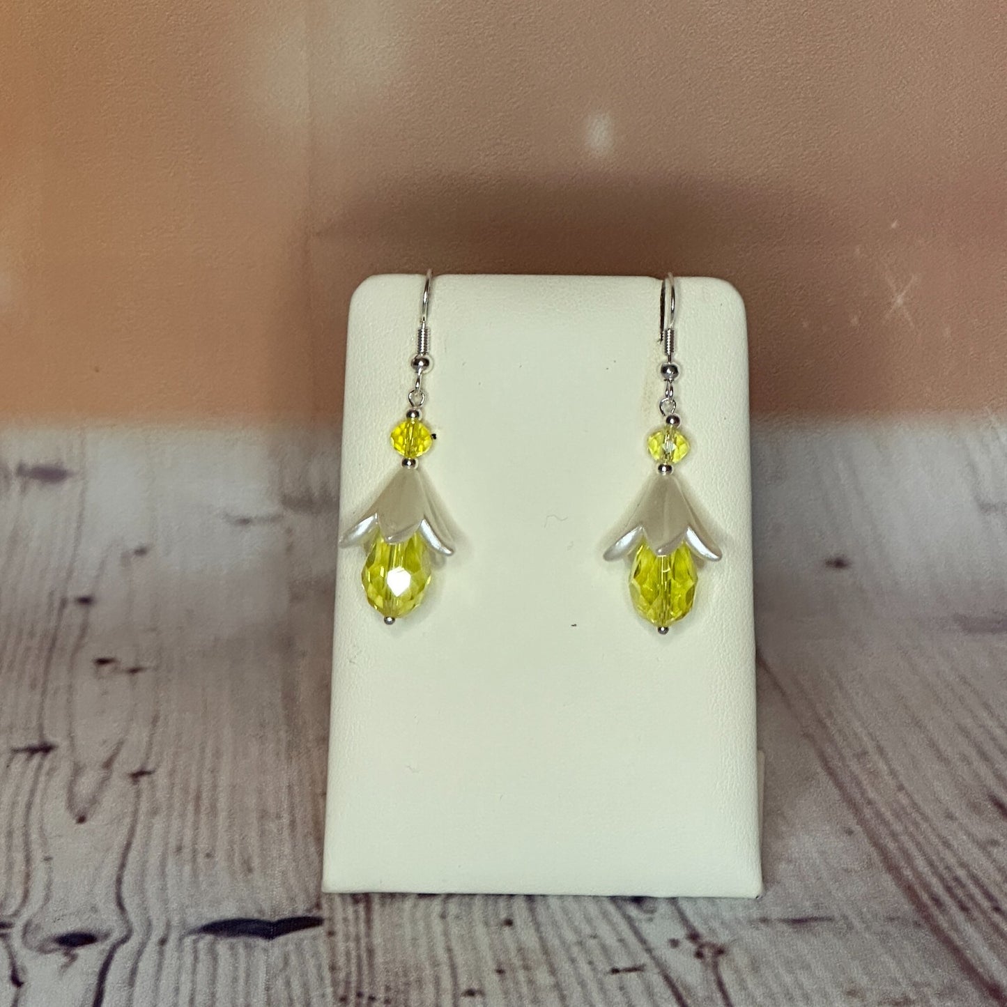 Yellow Drop Crystal Lily Flower With Dangle Drop Earrings Handmade UK Jewellery0