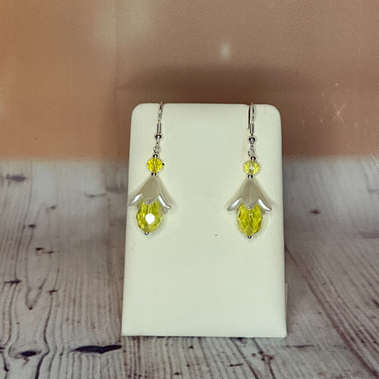 Yellow Drop Crystal Lily Flower With Dangle Drop Earrings Handmade UK Jewellery0