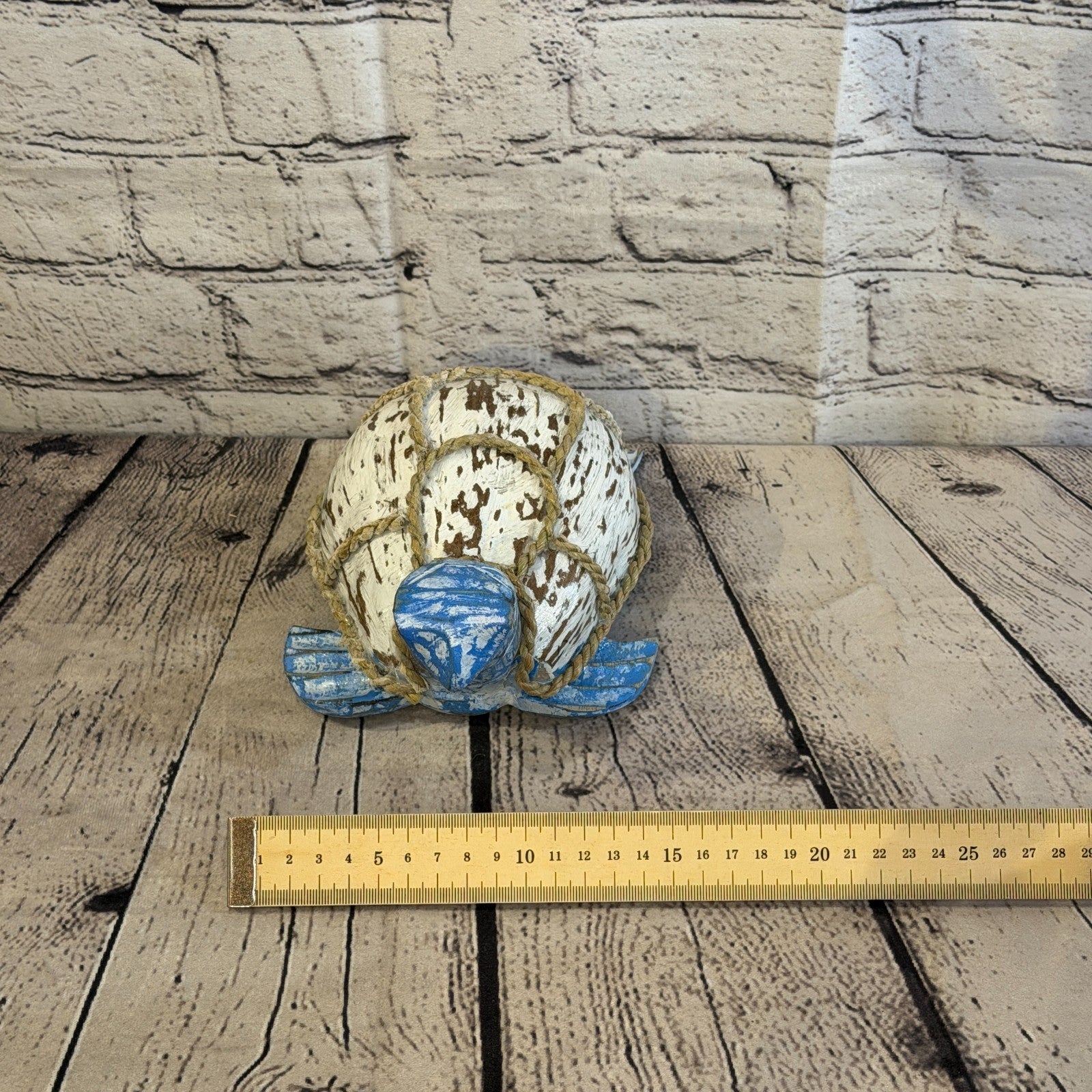 White Body Blue Folk Art Painted Turtle Coconut Shell Ornaments Hanging Decor7