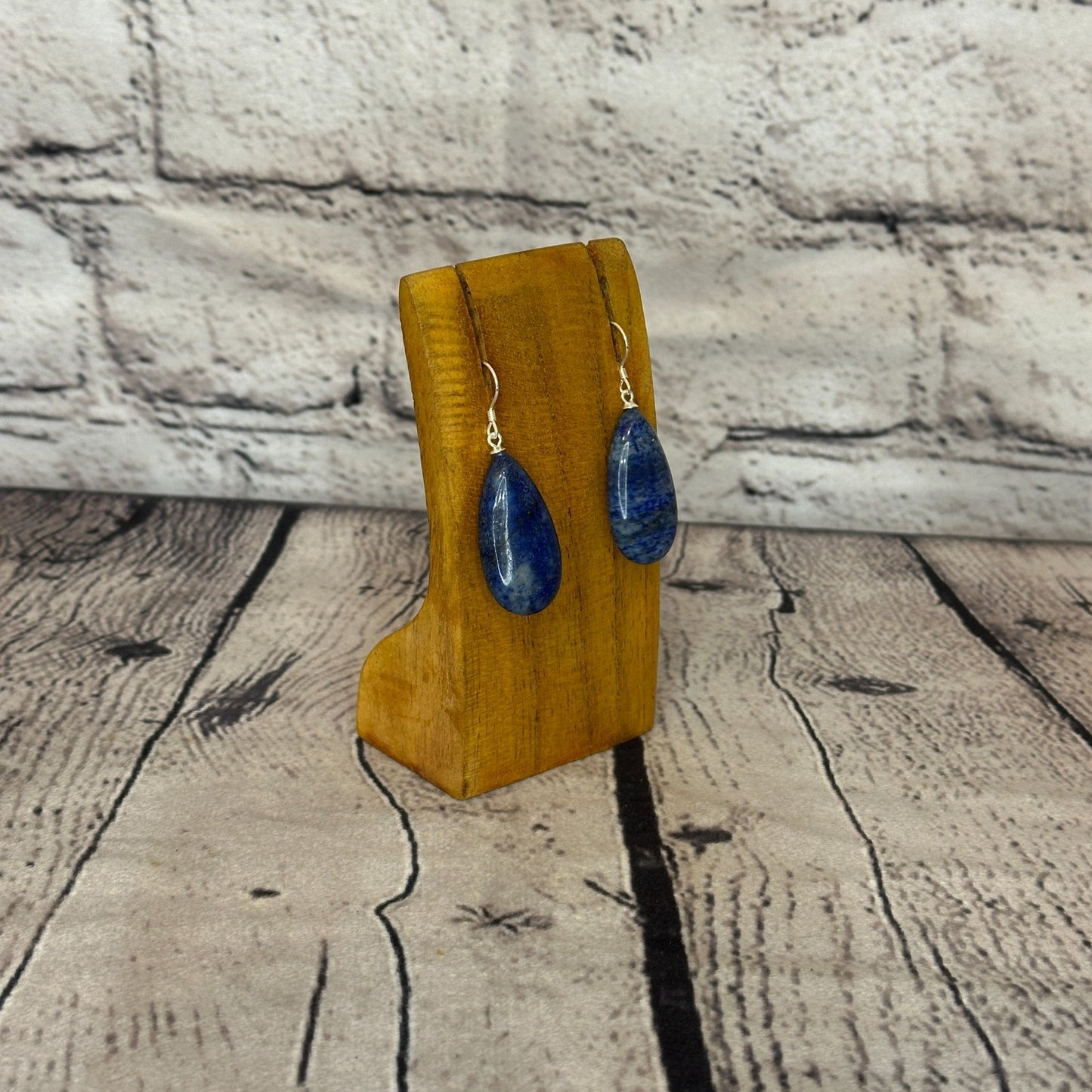 Lapis Lazuli Teardrop Stone 925 Silver Dangle Drop Earrings Handmade Jewellery2