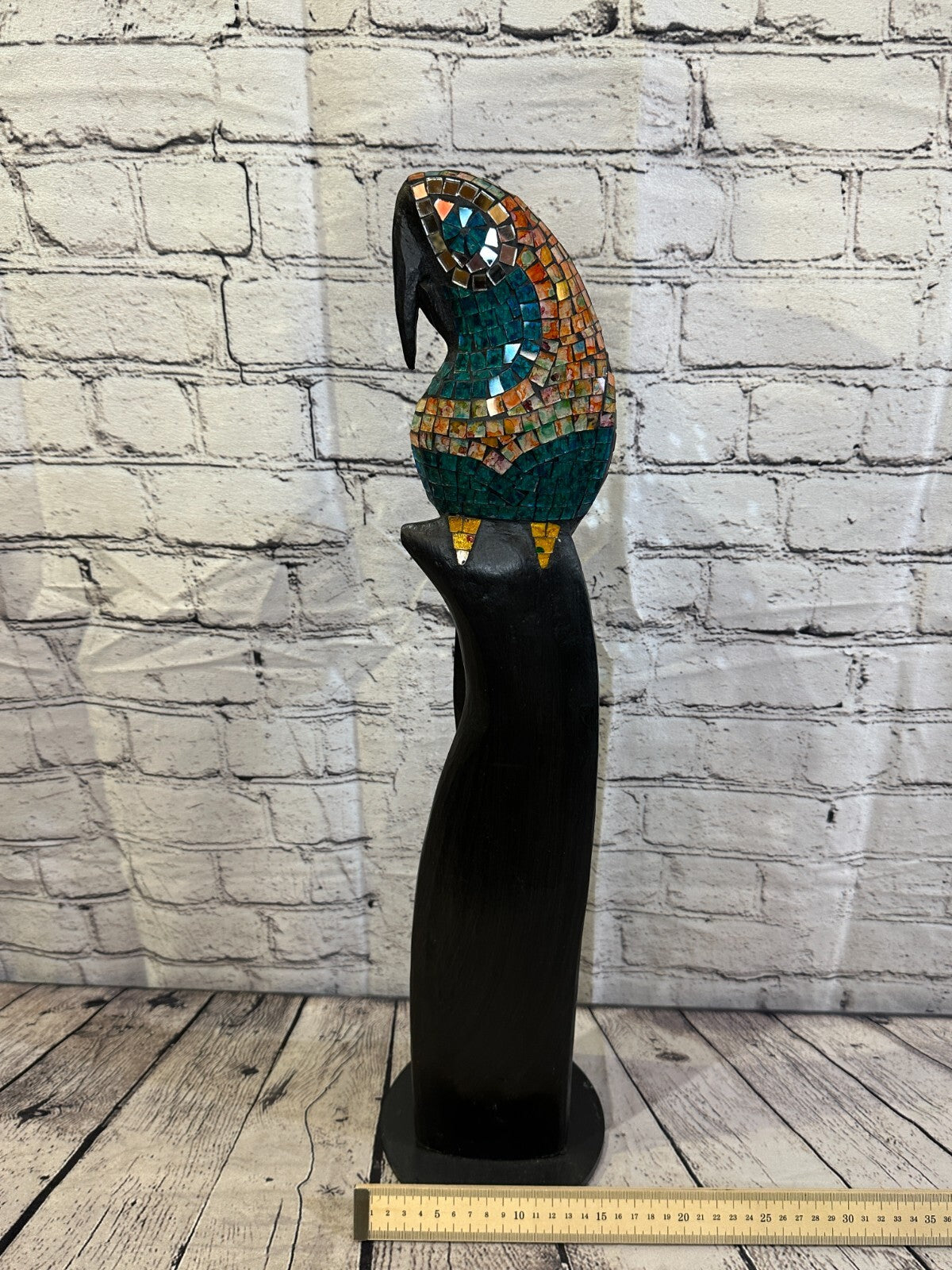 60cm Mosaic Parrot Bird Ornament Statue Fair Trade Handmade Carved Wood Design 49