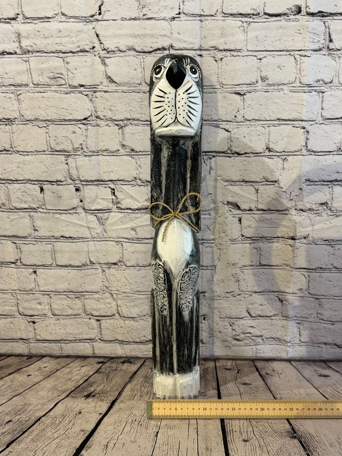 60cm Grey Wooden Shabby Dog Statue Ornament Fair Trade Handcarved6
