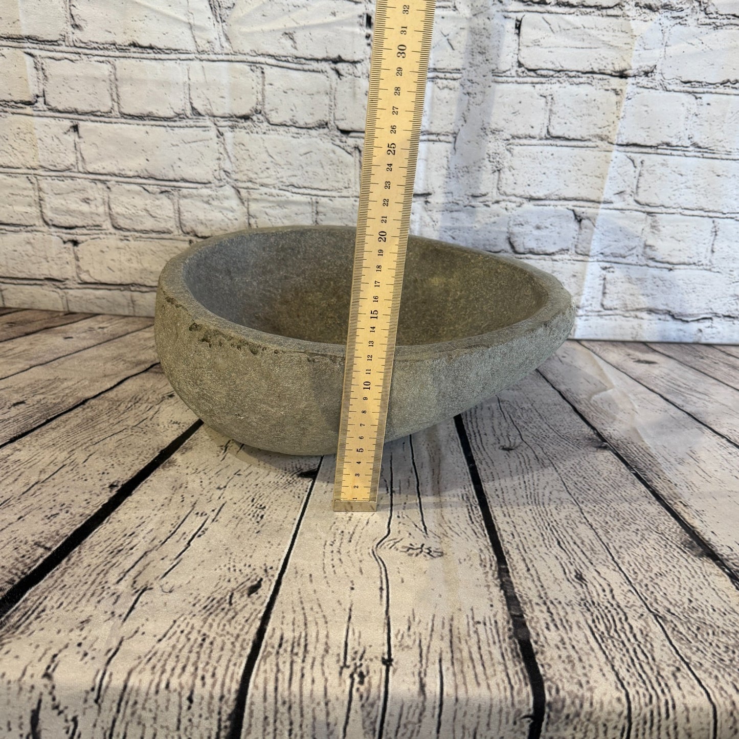 33cm x 29cm Wash Basin Bathroom Counter Top Washing River Stone Bowl Sink No 25