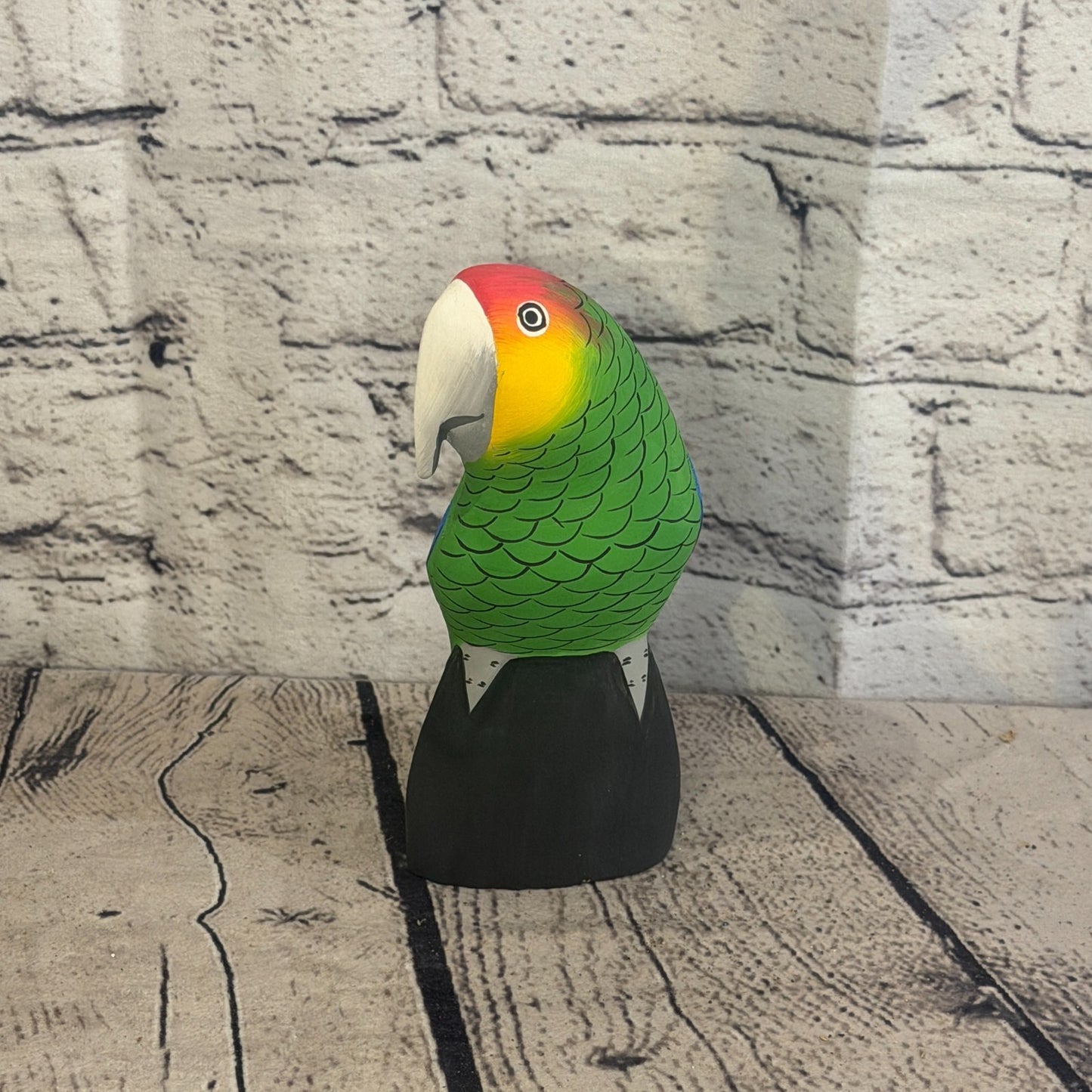 15cm Bright Green Parrot Bird Ornament Statue Fair Trade Hand Made Carved Wood2