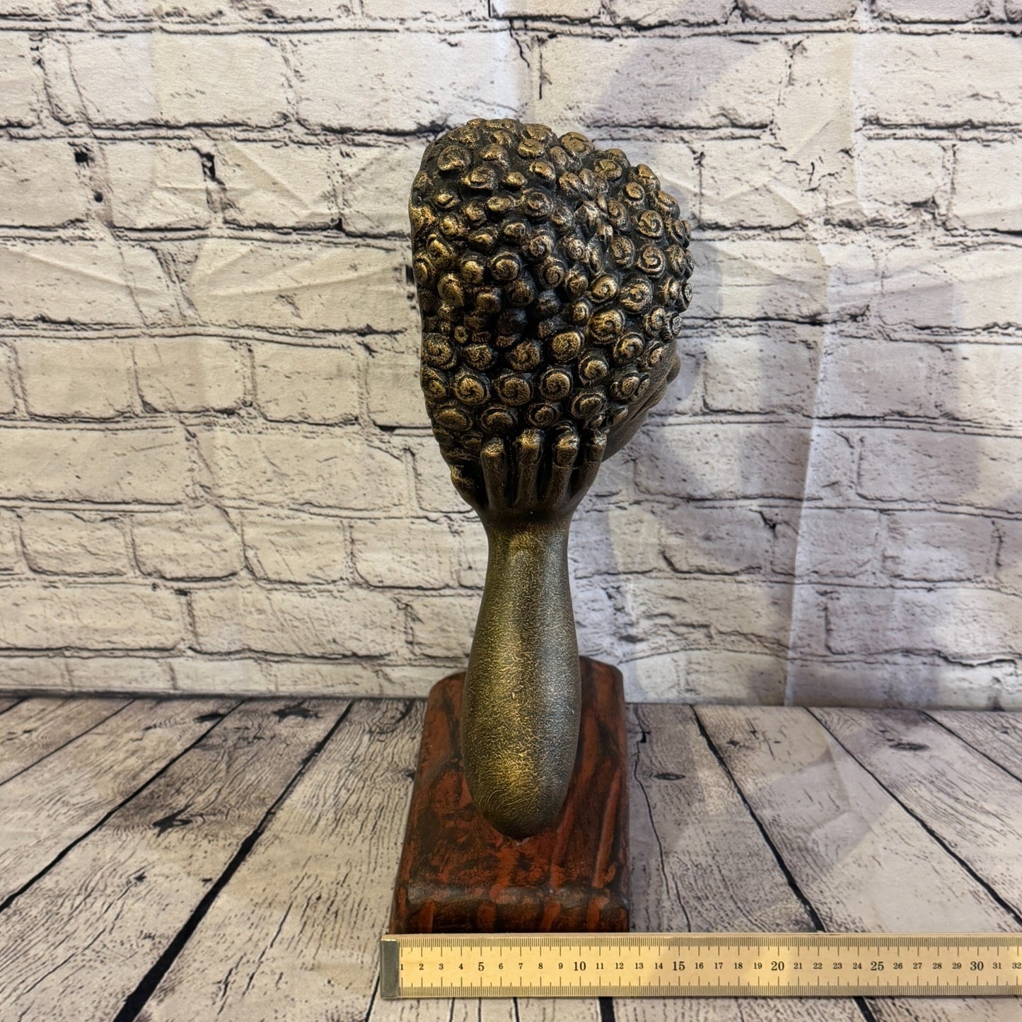 Bronze 45cm x 25cm Thai Buddha Head In Hand On Base Statue Resin Hindu7