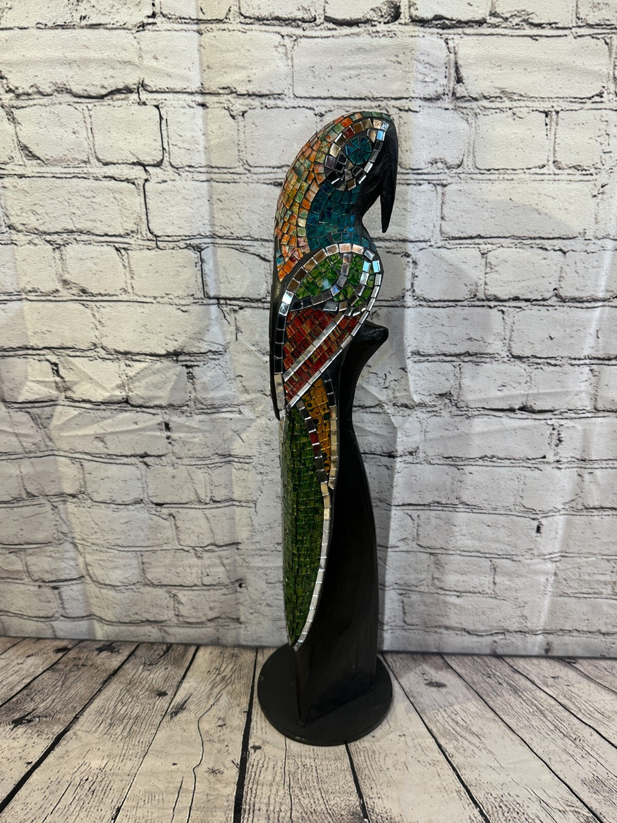 60cm Mosaic Parrot Bird Ornament Statue Fair Trade Handmade Carved Wood Design 43