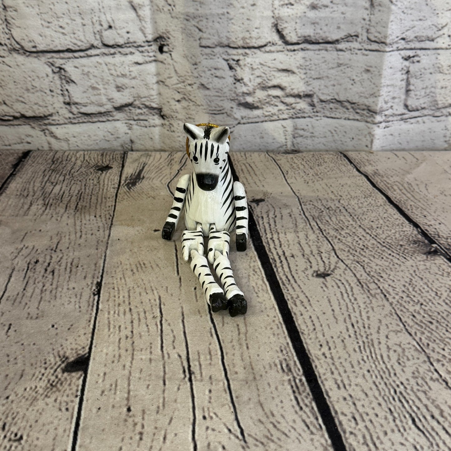 10cm White Black Zebra Sitting Animal, Wooden Shelf Ornament Handmade Fairtrade1