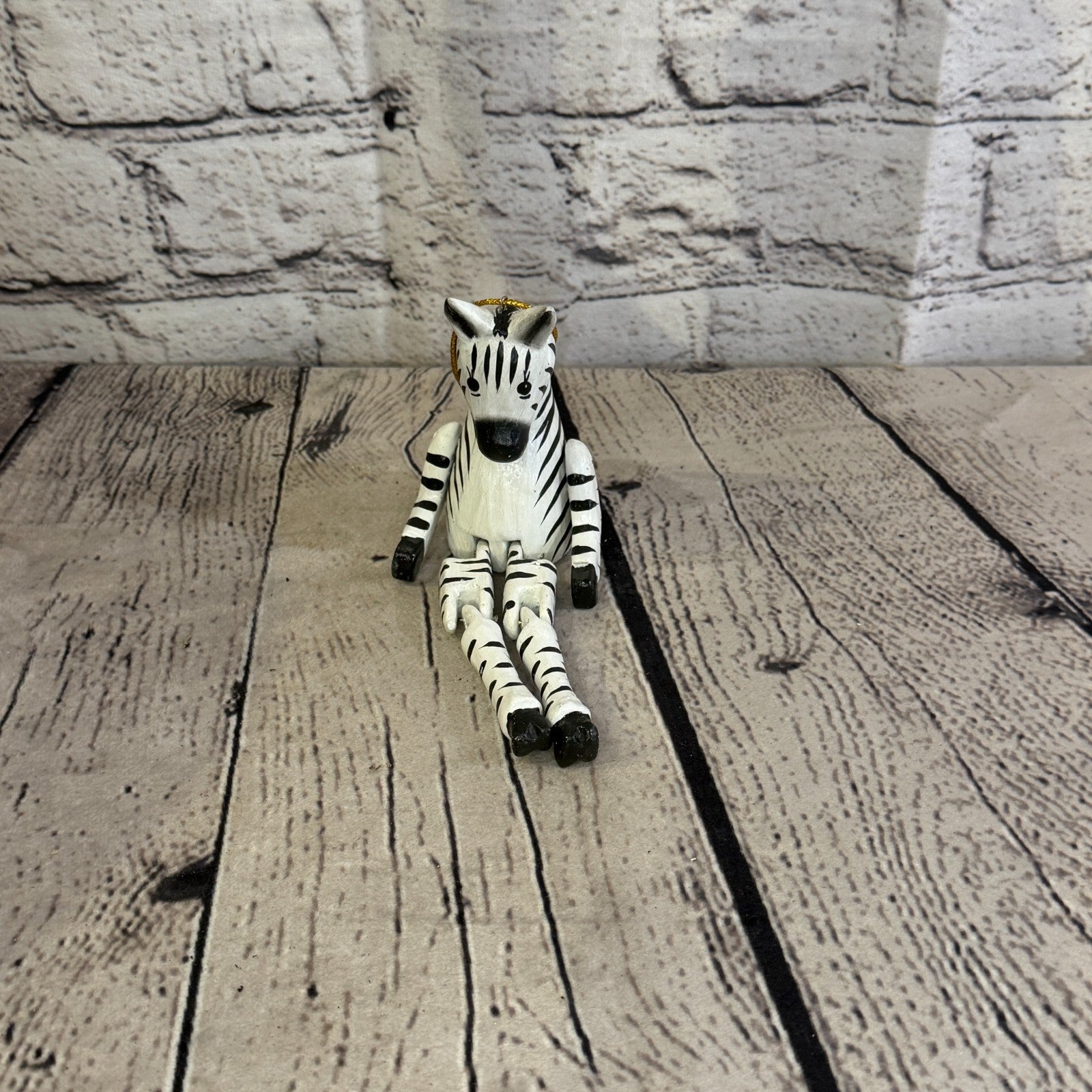 10cm White Black Zebra Sitting Animal, Wooden Shelf Ornament Handmade Fairtrade1