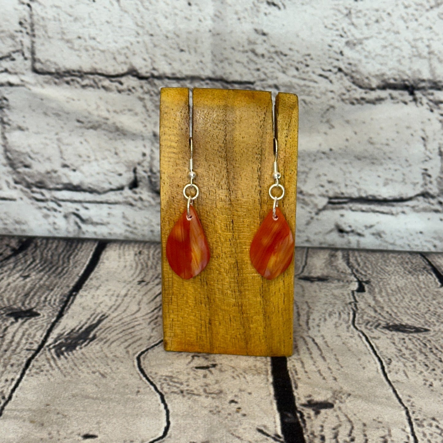 Orange White Recycled Silver Plate Dangle Drop Earrings Handmade UK Jewellery0