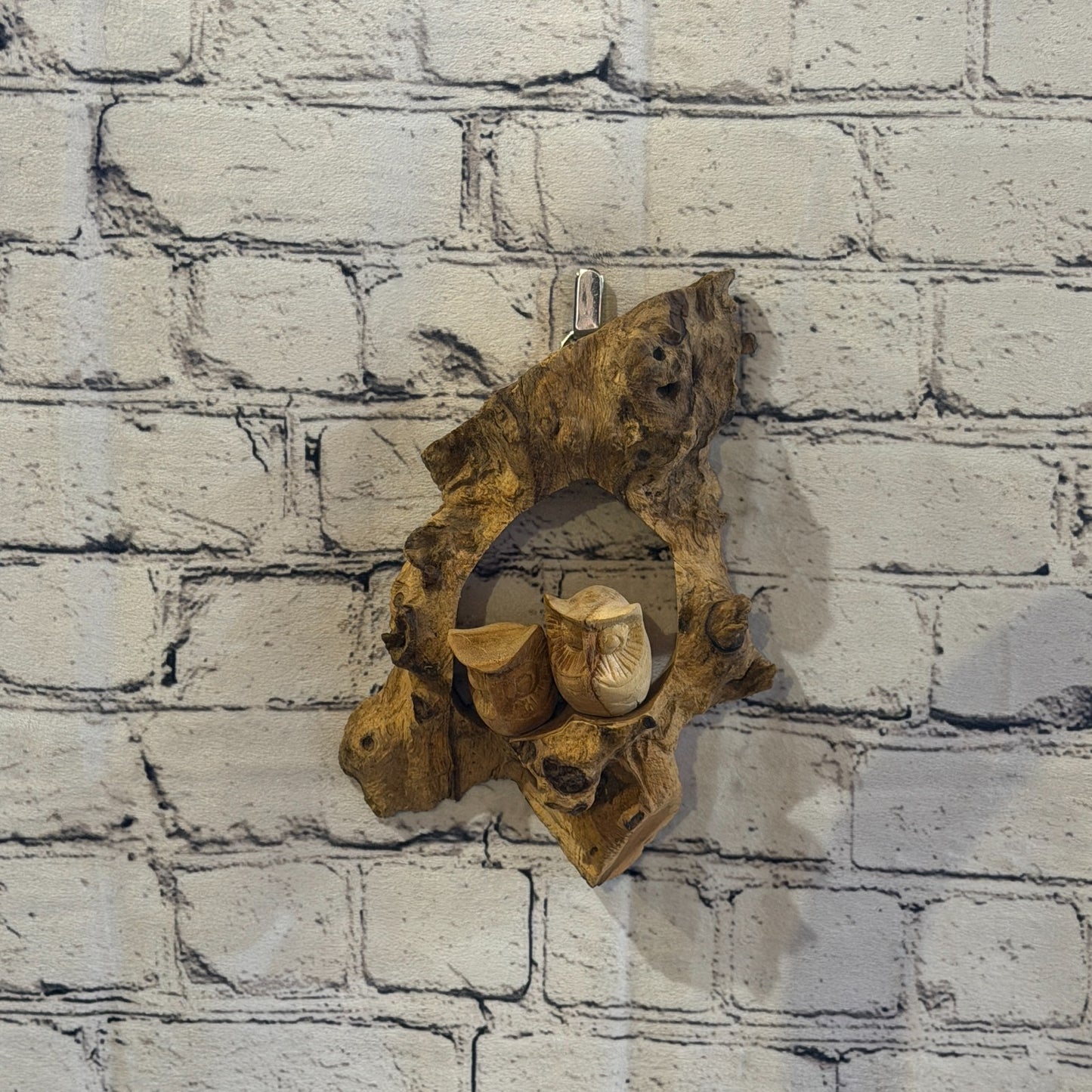 20cm Owl Wall Art Mushroom Parasite Wood Ornament Natural Carving Wooden0